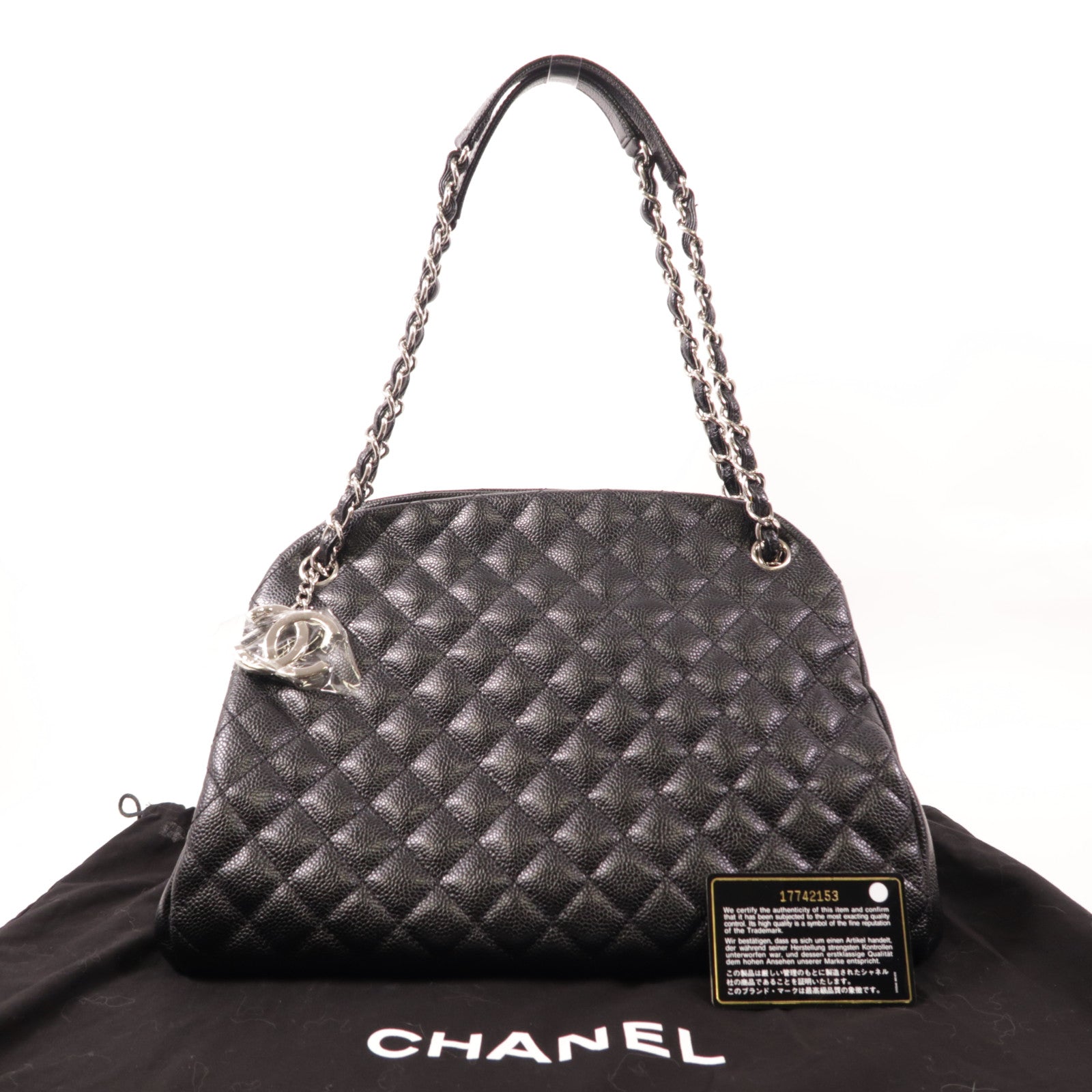 CHANEL 牛皮皮革Chain Shoulder銀扣鏈帶肩背袋