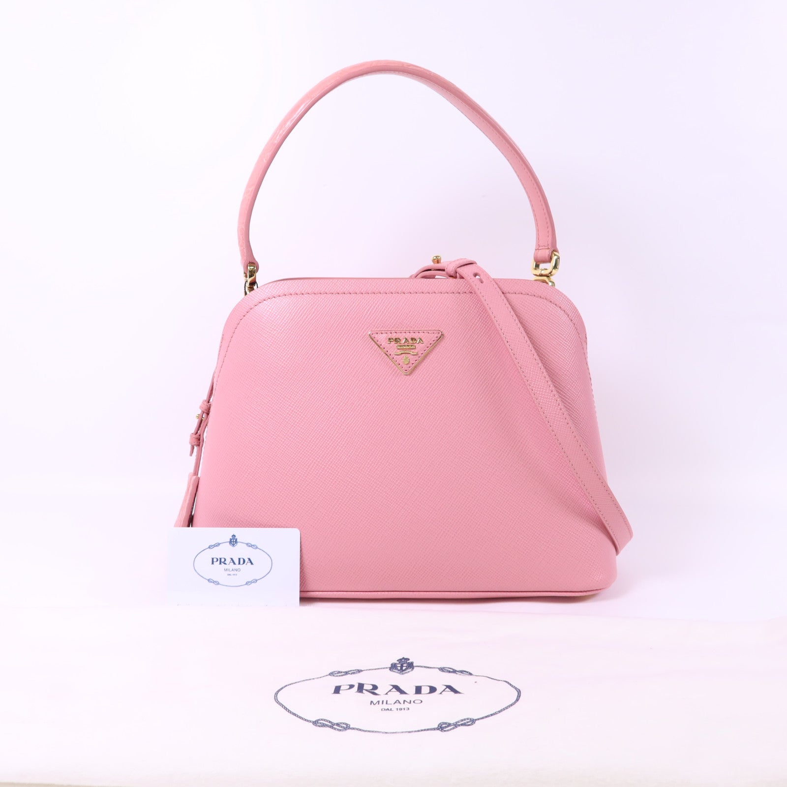 PRADA Saffiano皮革Matinee金扣手挽肩背兩用袋