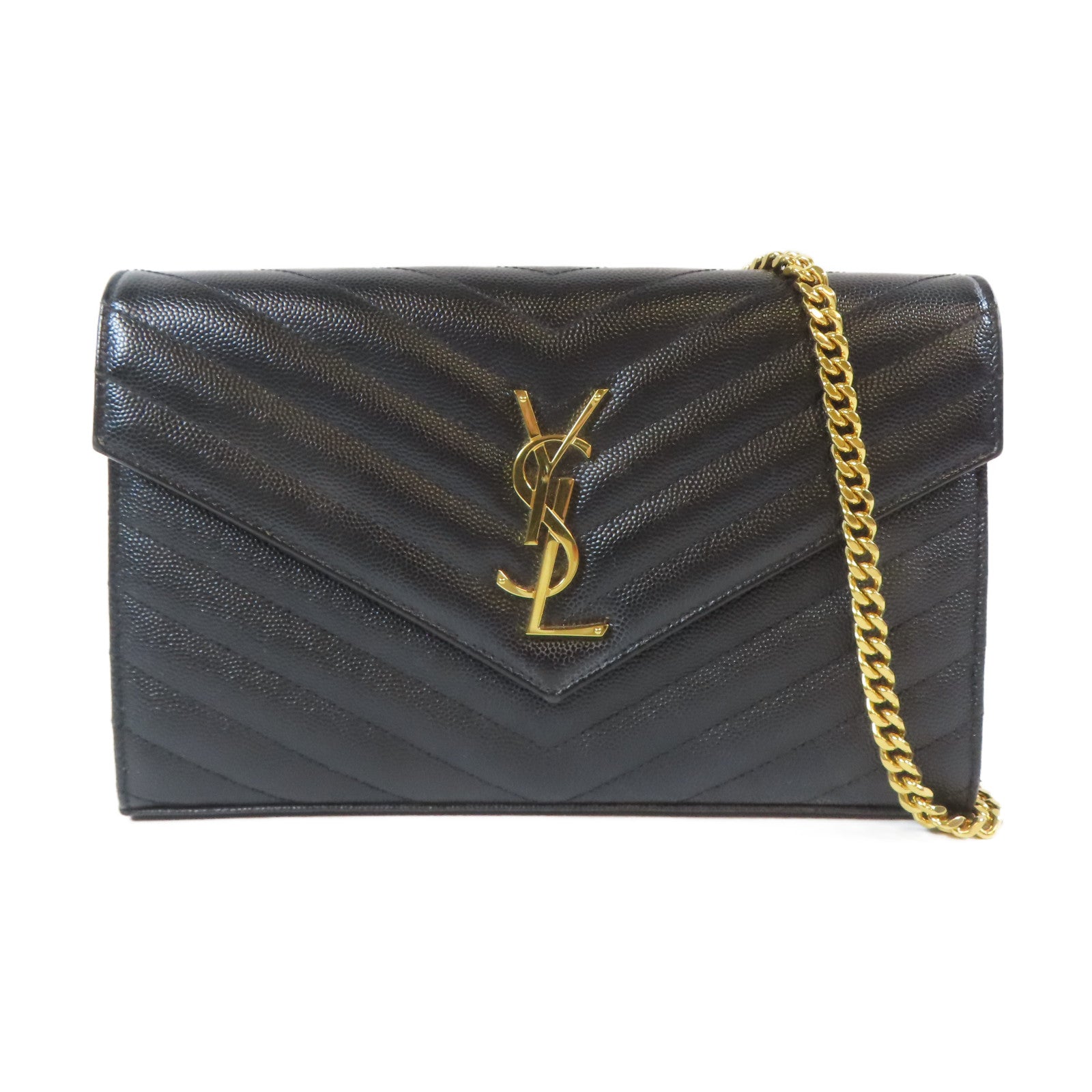 SAINT LAURENT 牛皮皮革Chain Shoulder Bag金扣鏈帶肩背袋黑色