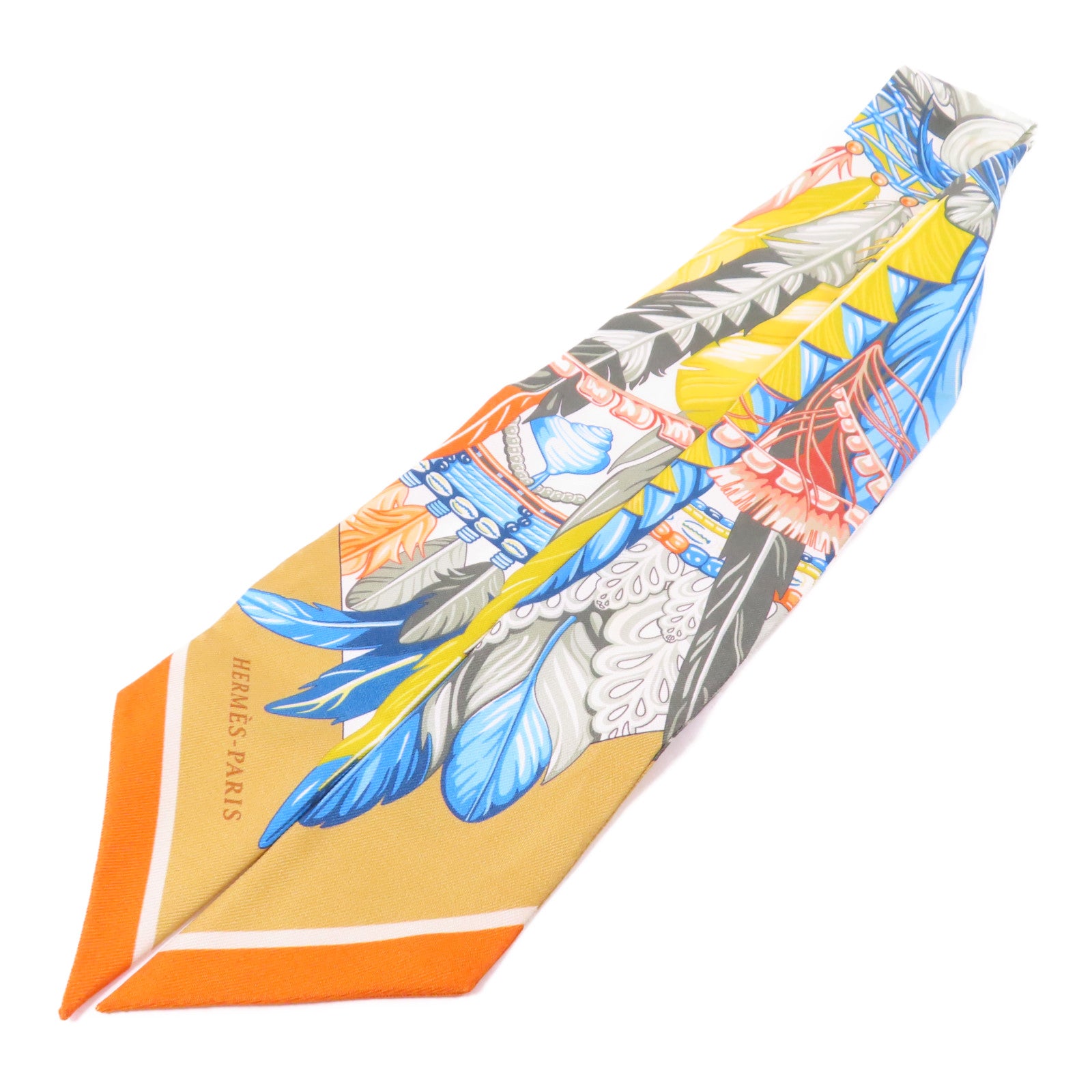 HERMES 絲質Twilly絲巾黄色/彩色