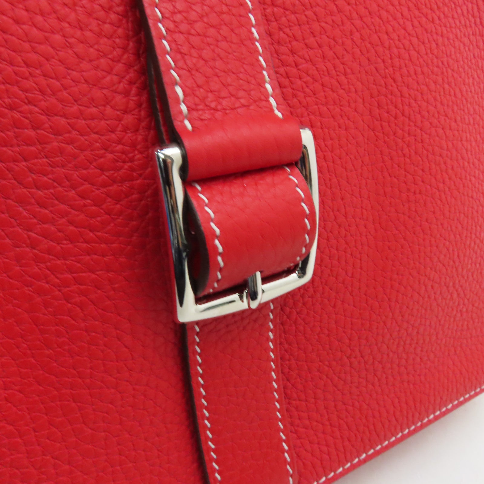 HERMES 【激減優惠】Clemence皮革Halzan 31銀扣手挽肩背兩用袋Rouge Coeur紅色