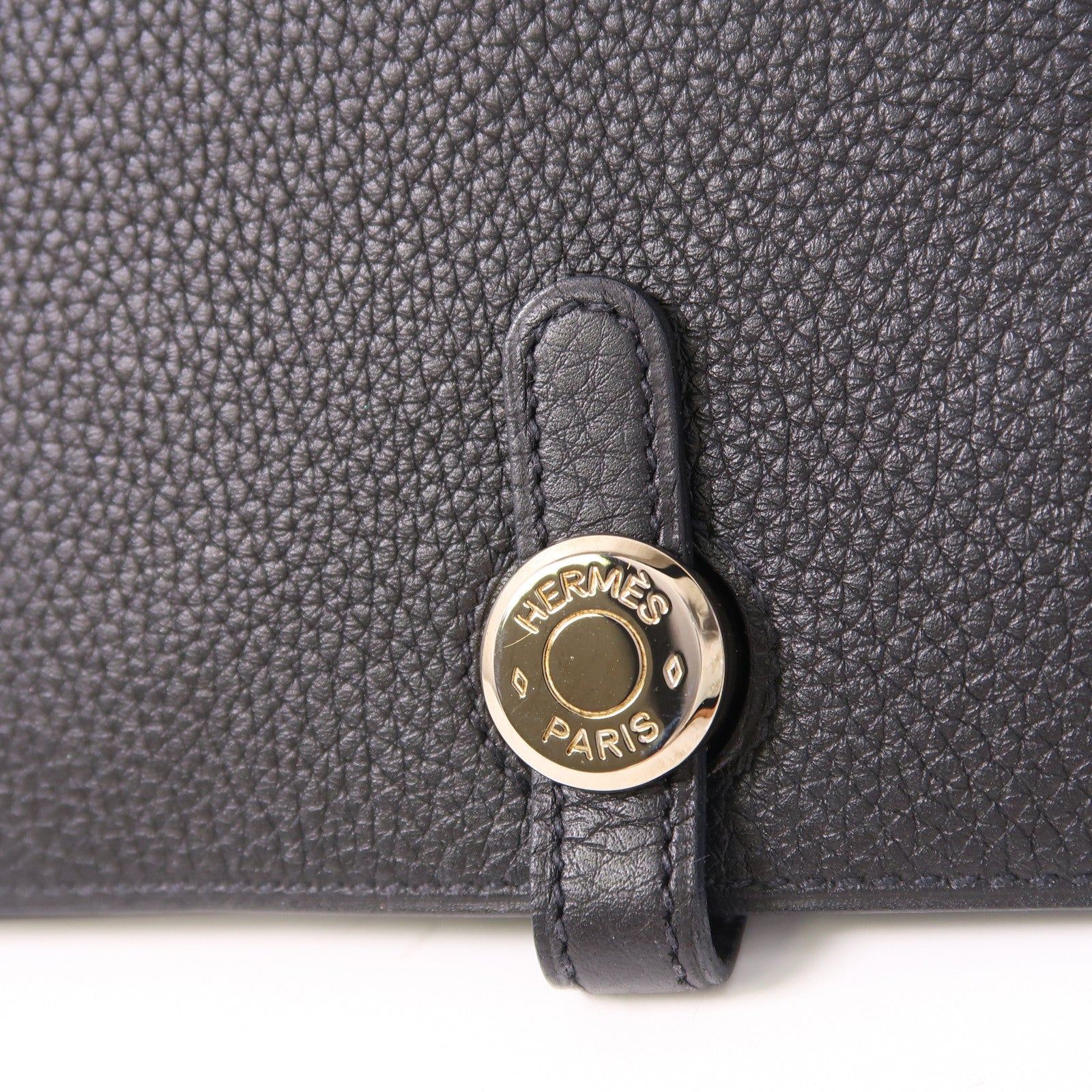 HERMES Clemence皮革Dogon MM銀扣長錢包89 Noir