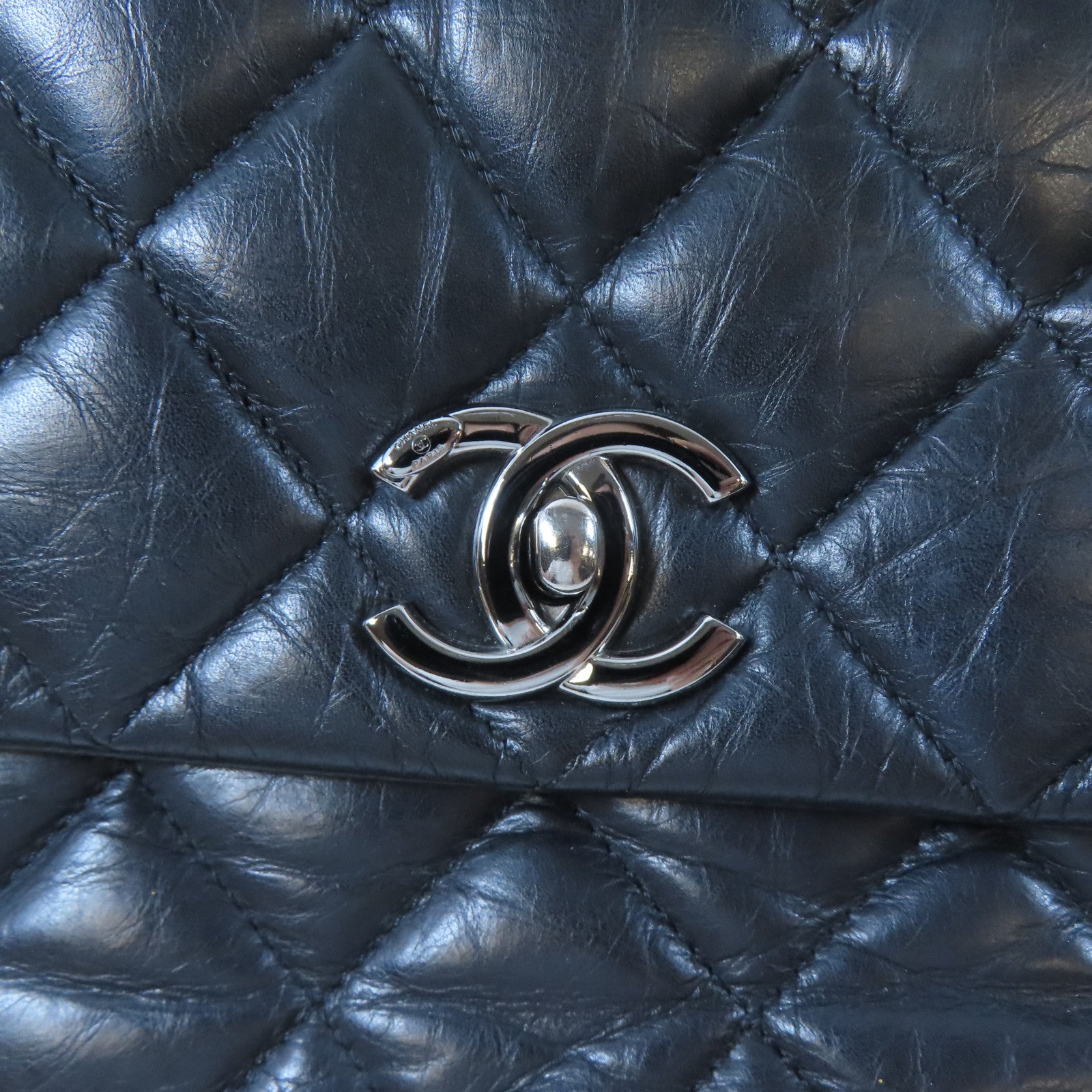 CHANEL 【激減優惠】菱格牛皮皮革Chain Shoulder銀扣鏈帶肩背袋黑色