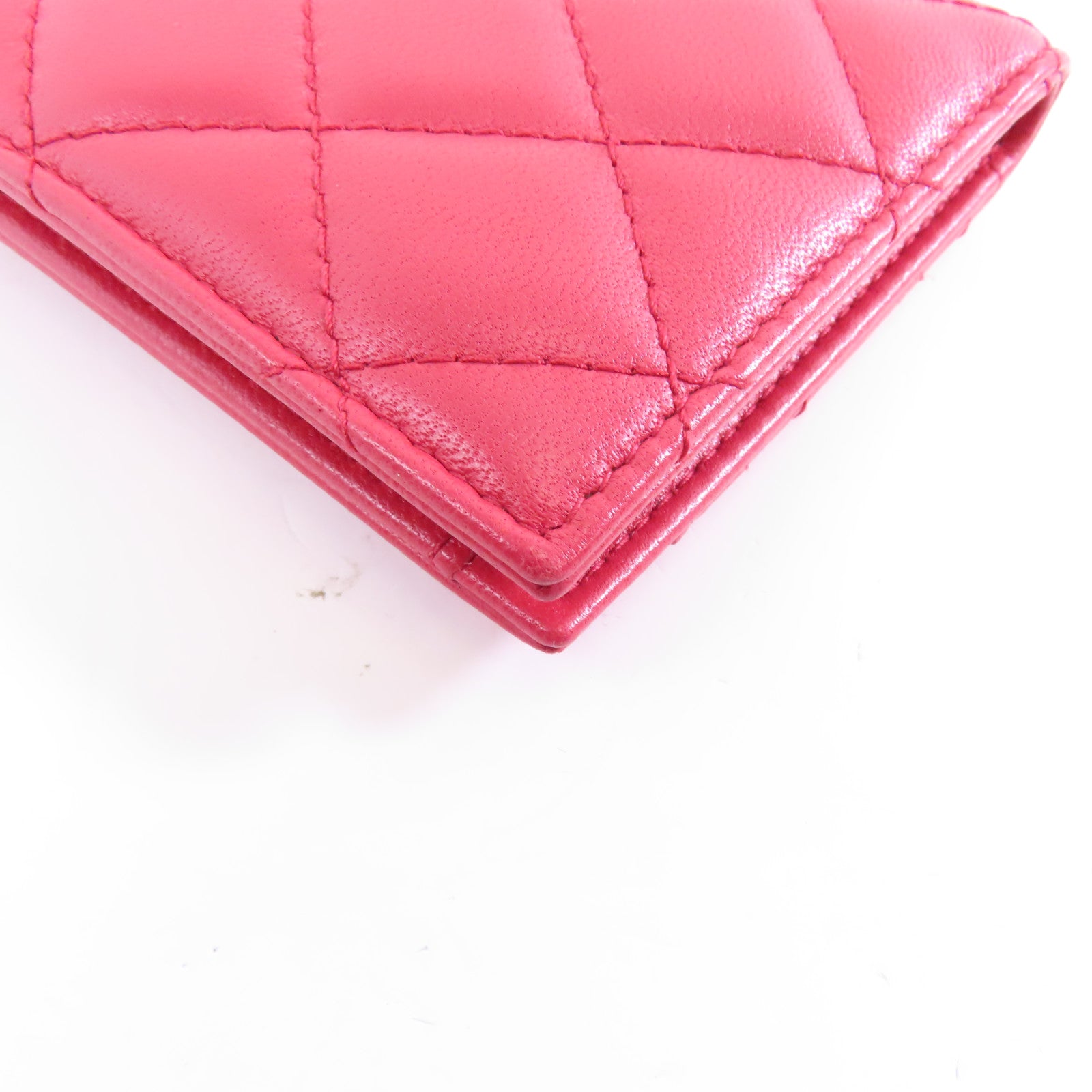CHANEL 菱格羊皮皮革Card Case金扣卡片套紅色