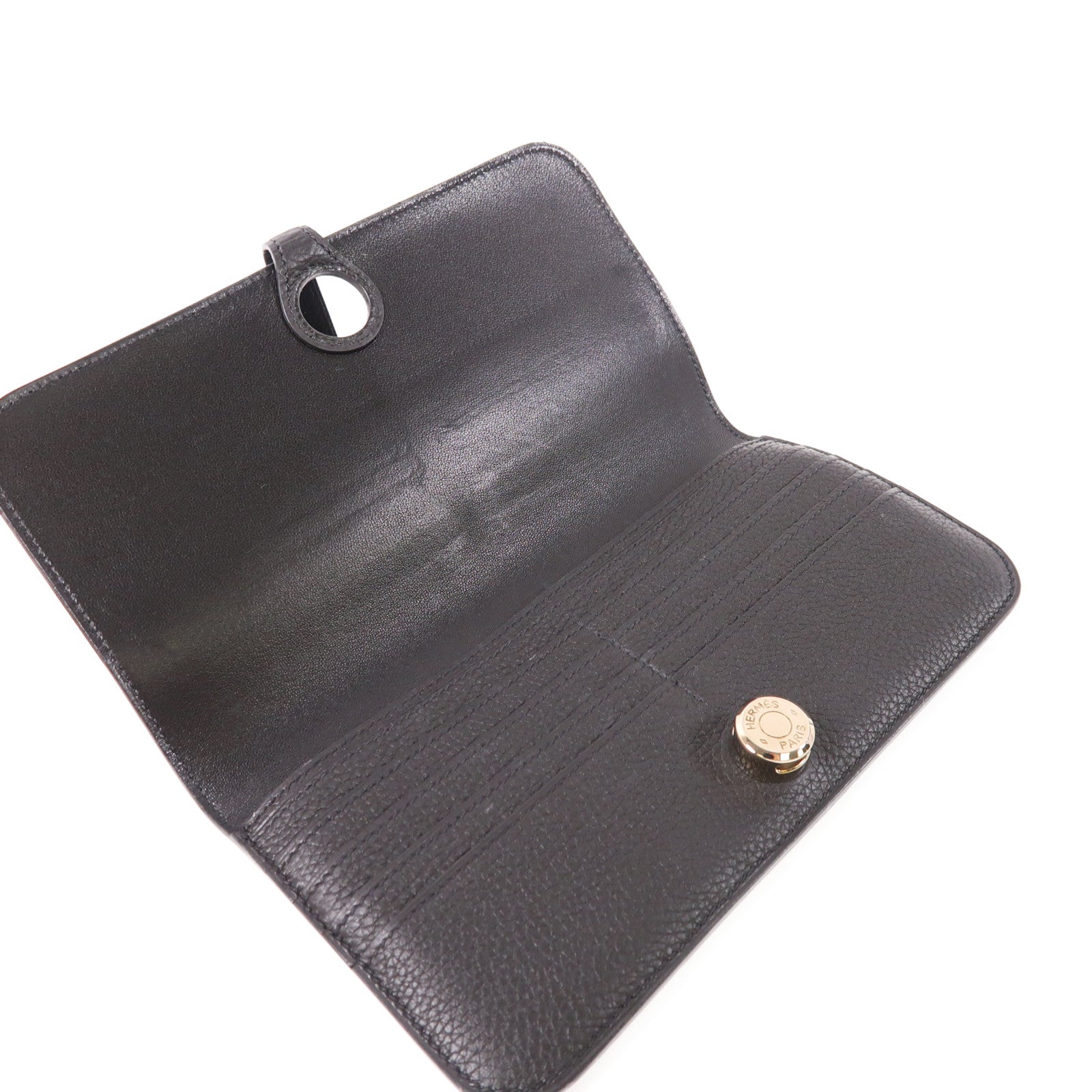 HERMES Clemence皮革Dogon MM銀扣長錢包89 Noir