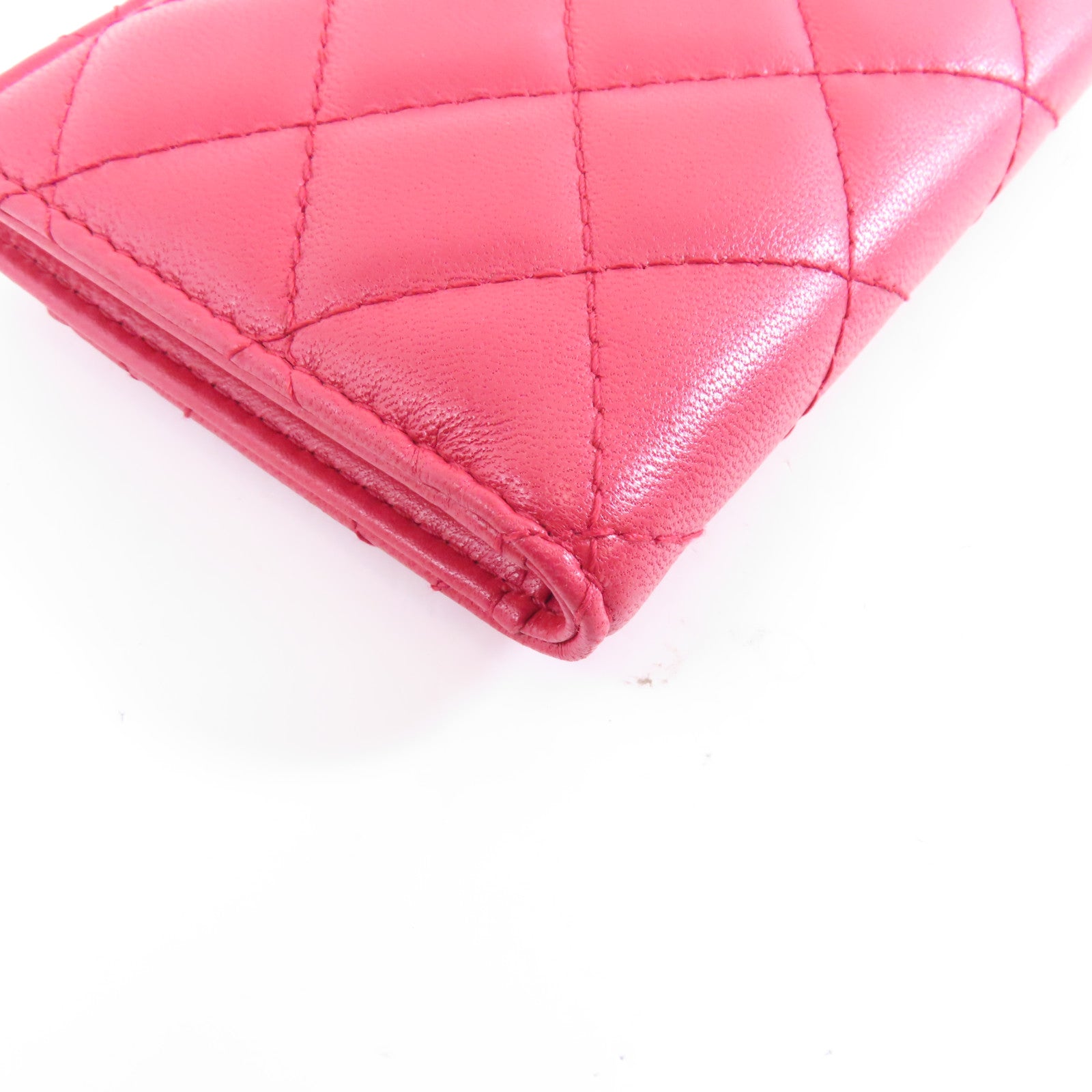 CHANEL 菱格羊皮皮革Card Case金扣卡片套紅色