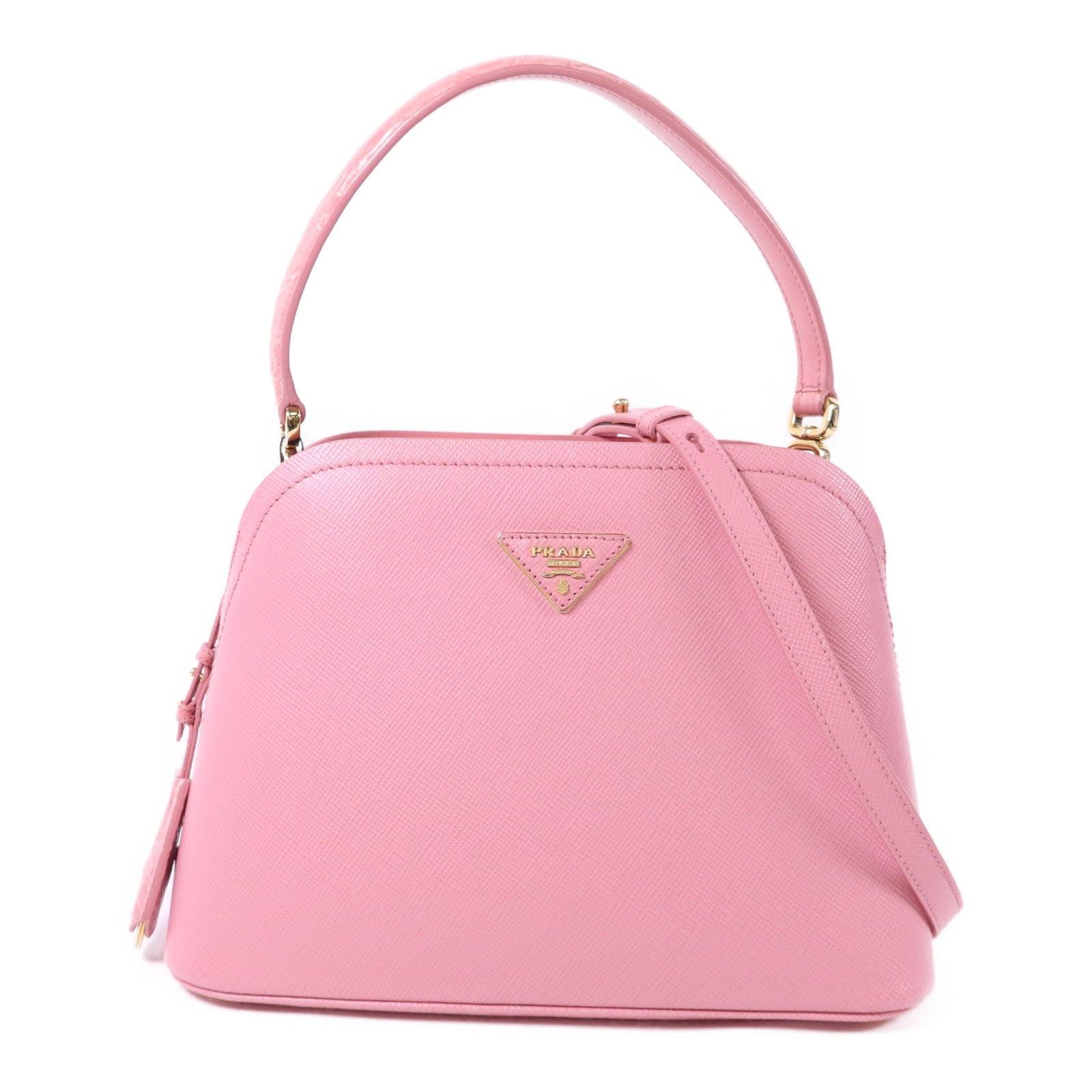 PRADA Saffiano皮革Matinee金扣手挽肩背兩用袋