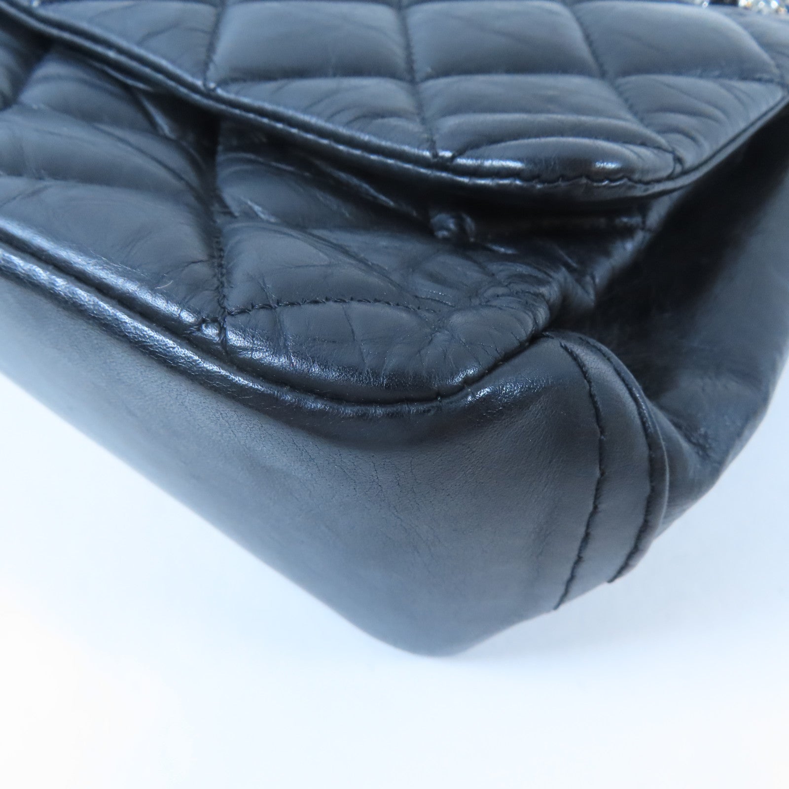 CHANEL 【激減優惠】菱格牛皮皮革Chain Shoulder銀扣鏈帶肩背袋黑色