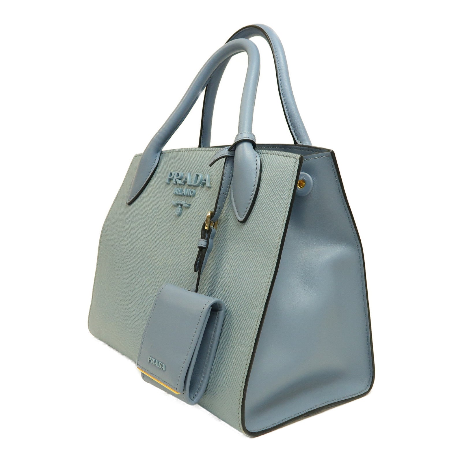 PRADA 【激減優惠】Saffiano皮革Shoulder Bag銀扣手挽肩背兩用袋藍色