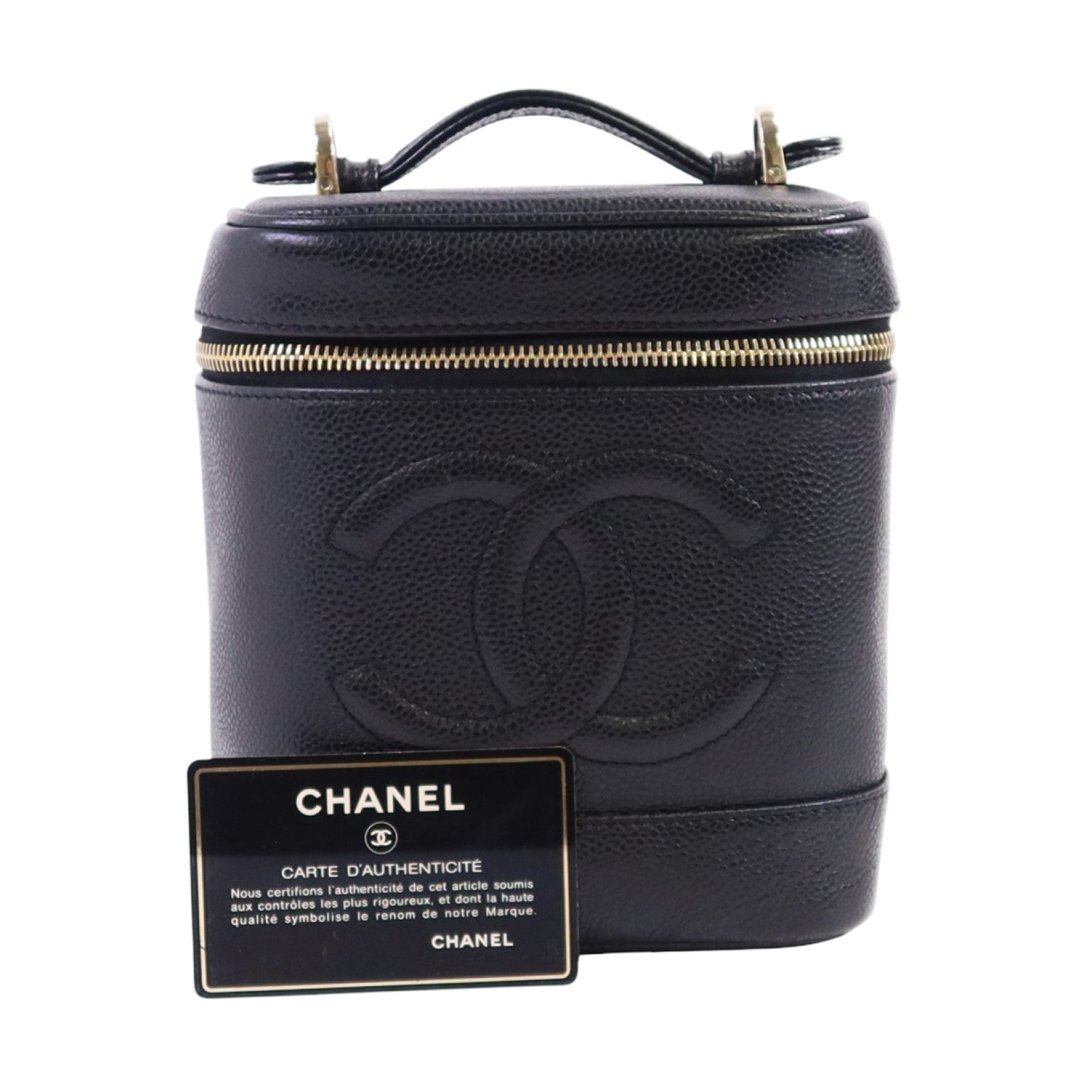 CHANEL 牛皮皮革Vanity金扣手挽袋