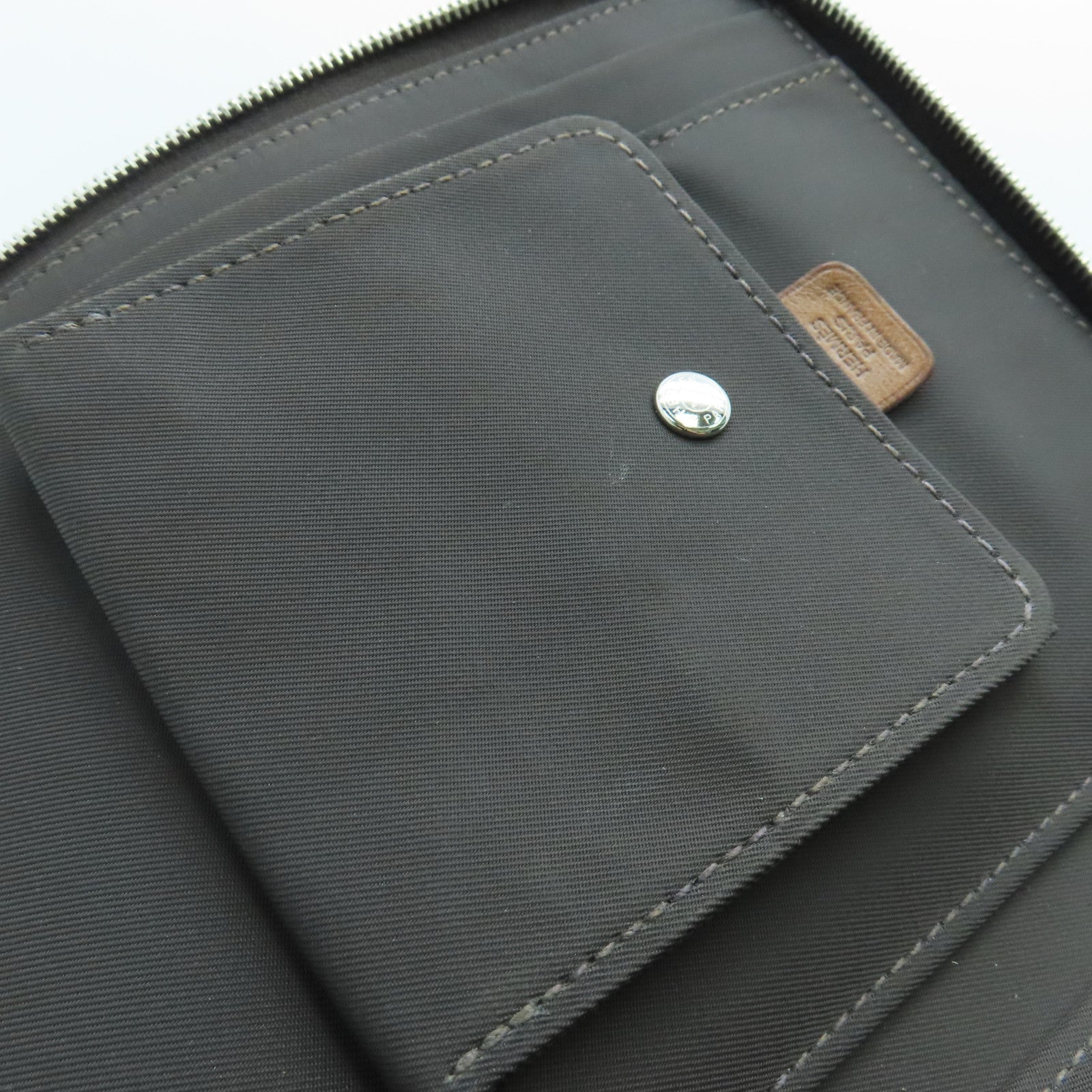 HERMES Canvas Steeple PM Silver Buckle Long Wallet Beige