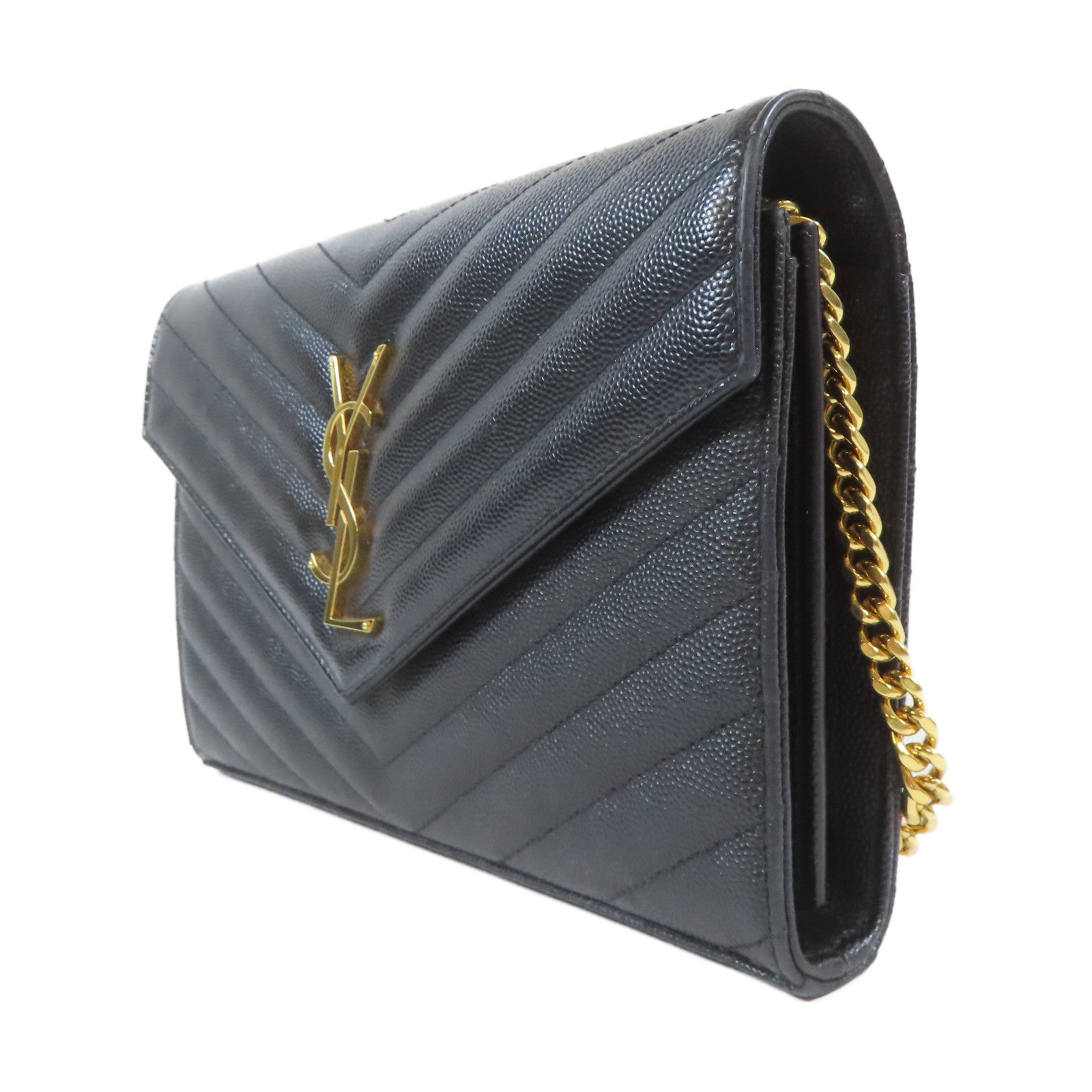 SAINT LAURENT 牛皮皮革Chain Shoulder Bag金扣鏈帶肩背袋黑色