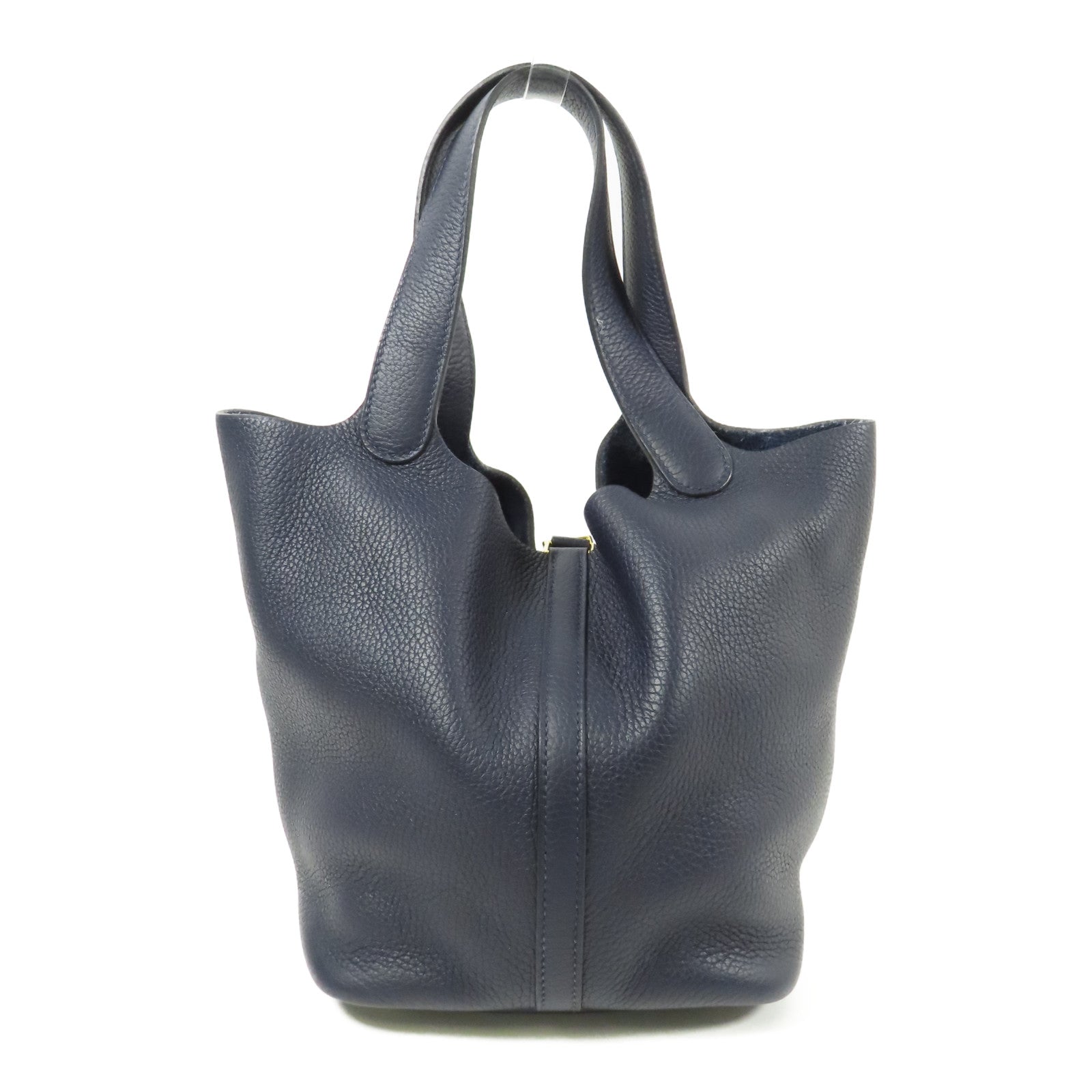 HERMES Clemence皮革Picotin MM金扣手挽袋Bleu Nuit