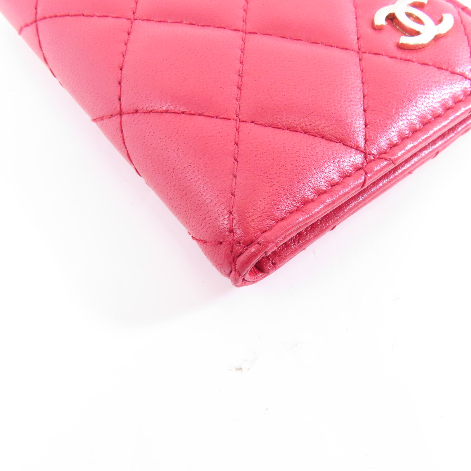 CHANEL 菱格羊皮皮革Card Case金扣卡片套紅色