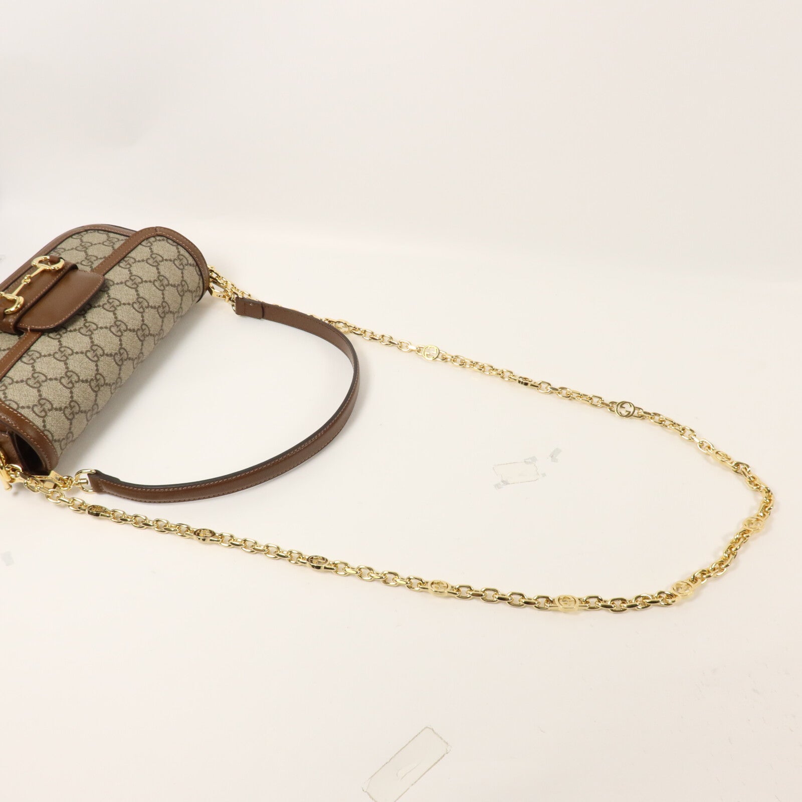 GUCCI 塗層帆布Horsebit 1955 Mini鏈帶手挽肩背兩用袋