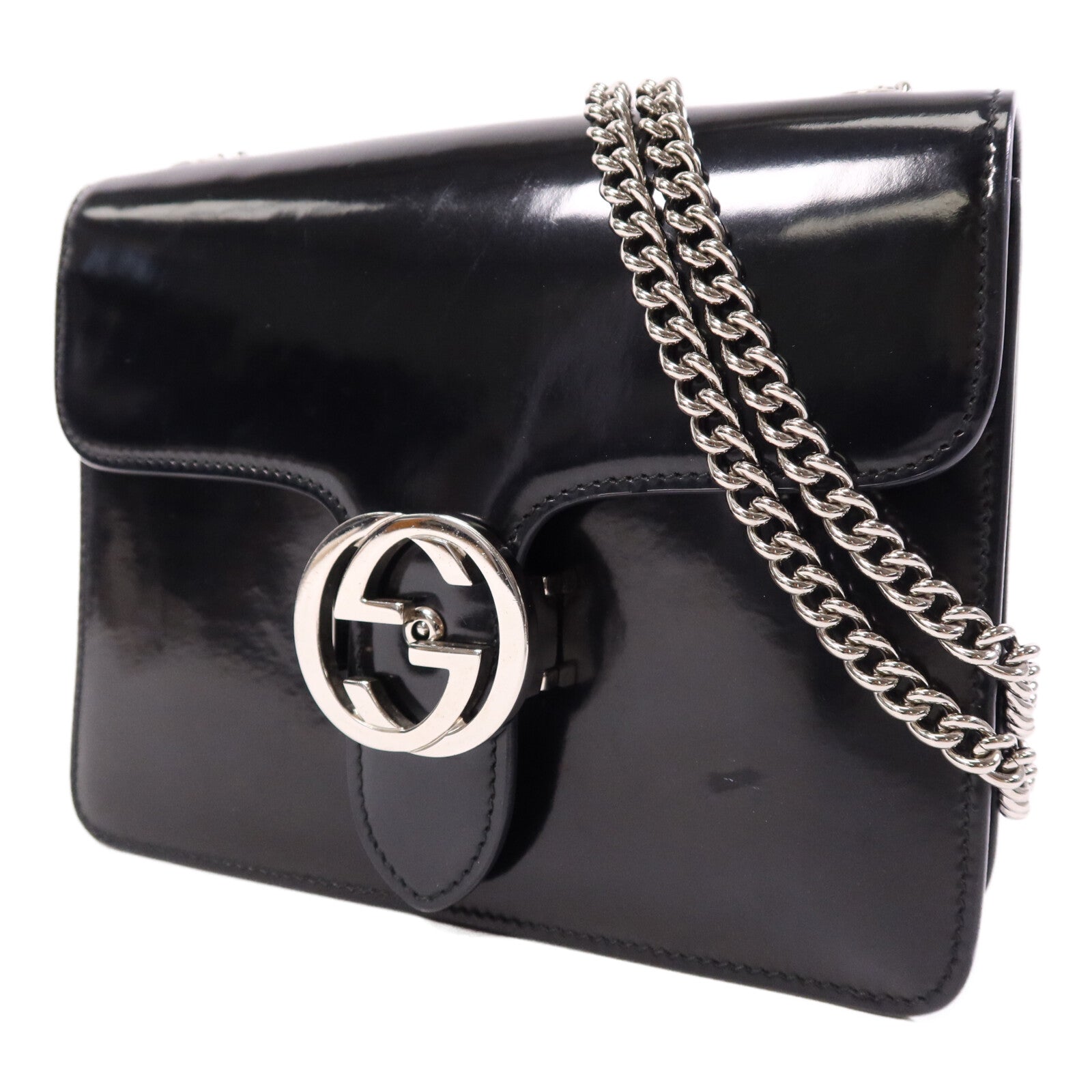 GUCCI 【激減優惠】皮革Interlocking Small銀扣肩背袋