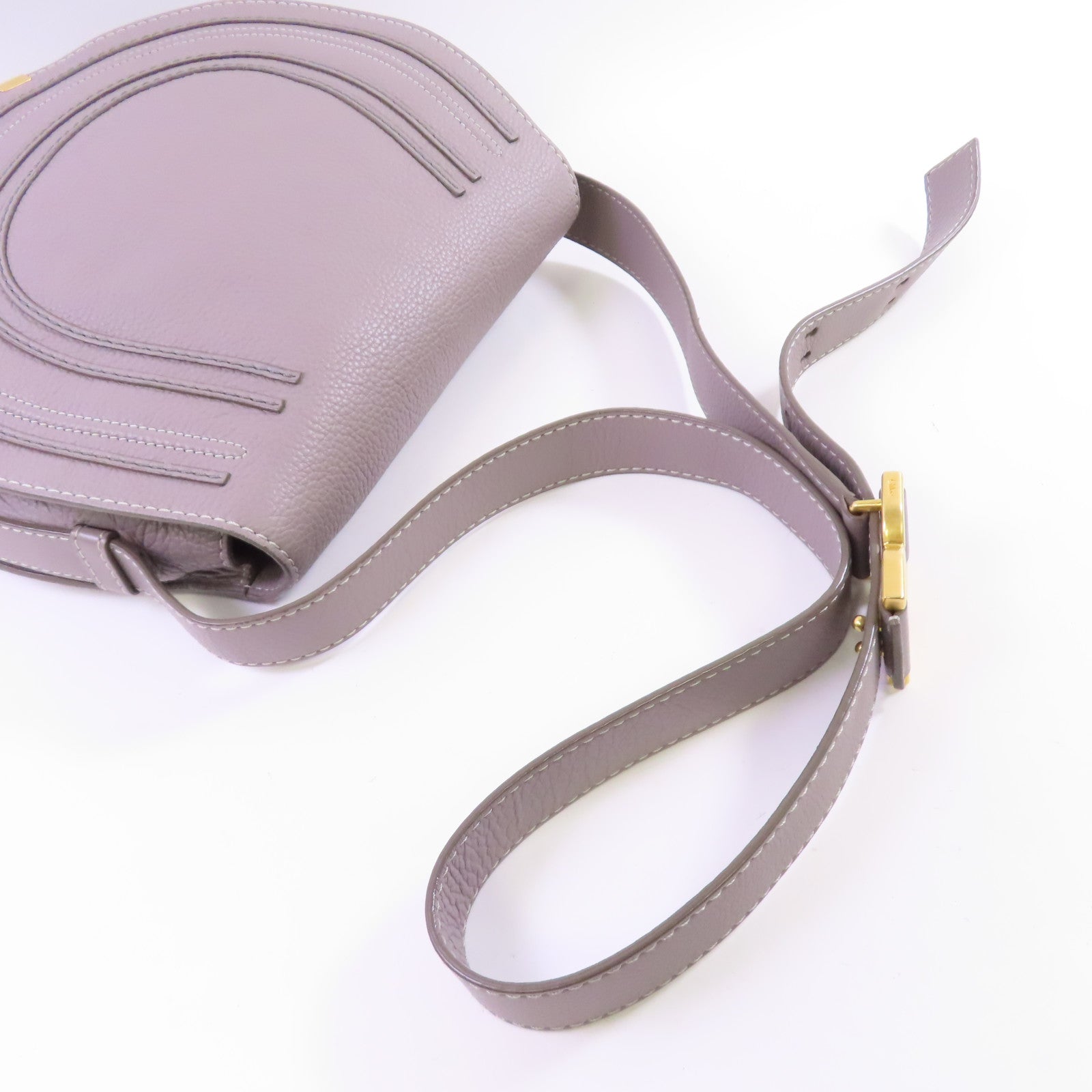 Chloe 牛皮皮革Marcie Shoulder Bag金扣肩背袋灰色