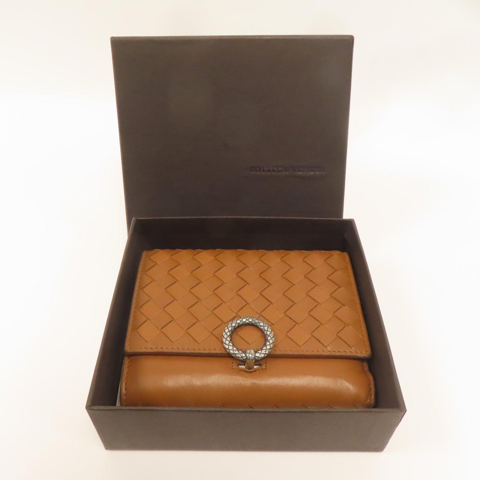 BOTTEGA VENETA 【激減優惠】織紋皮革Wallet銀扣錢包啡色