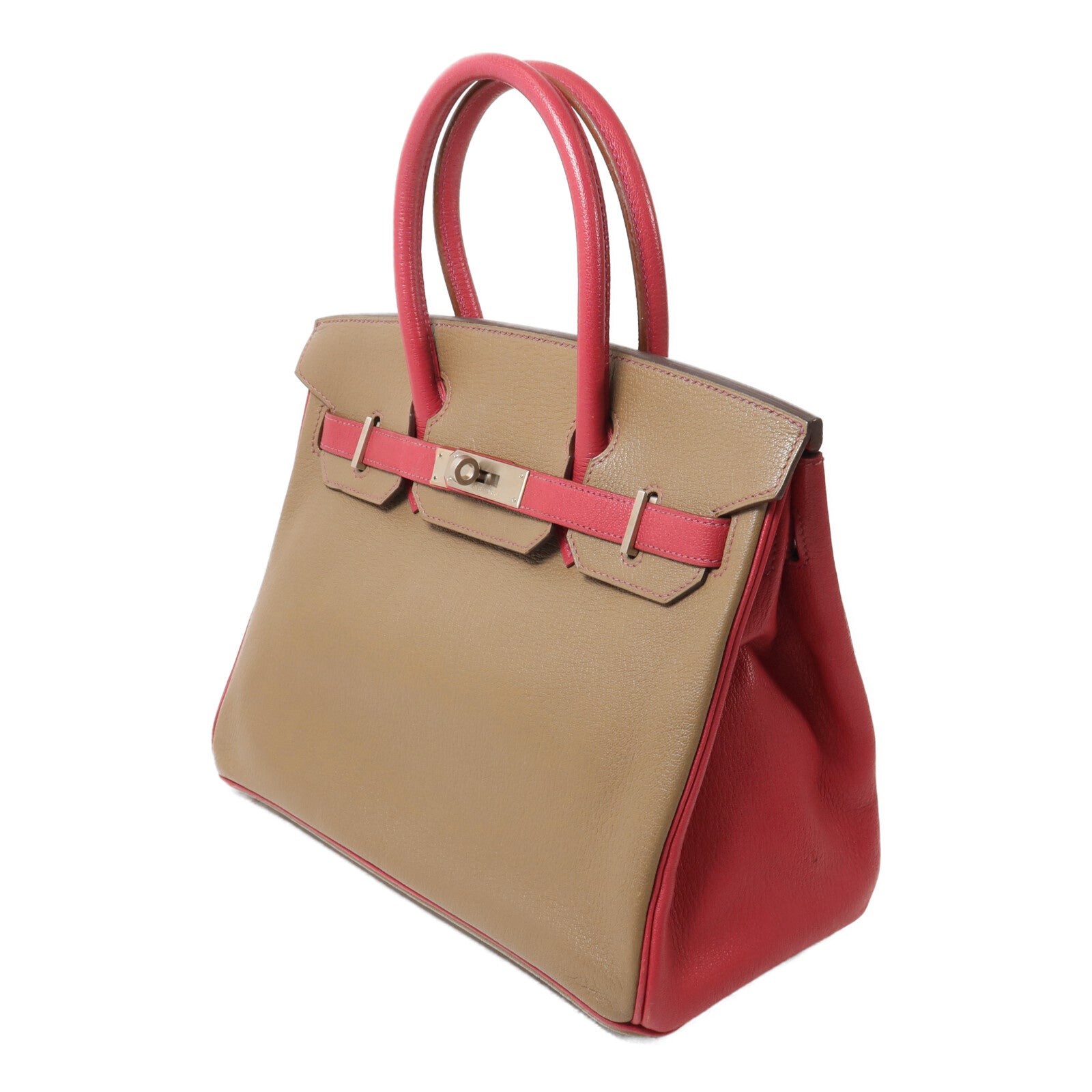 HERMES Chevre皮革Birkin 30手挽袋Etoupe/Rose Purple