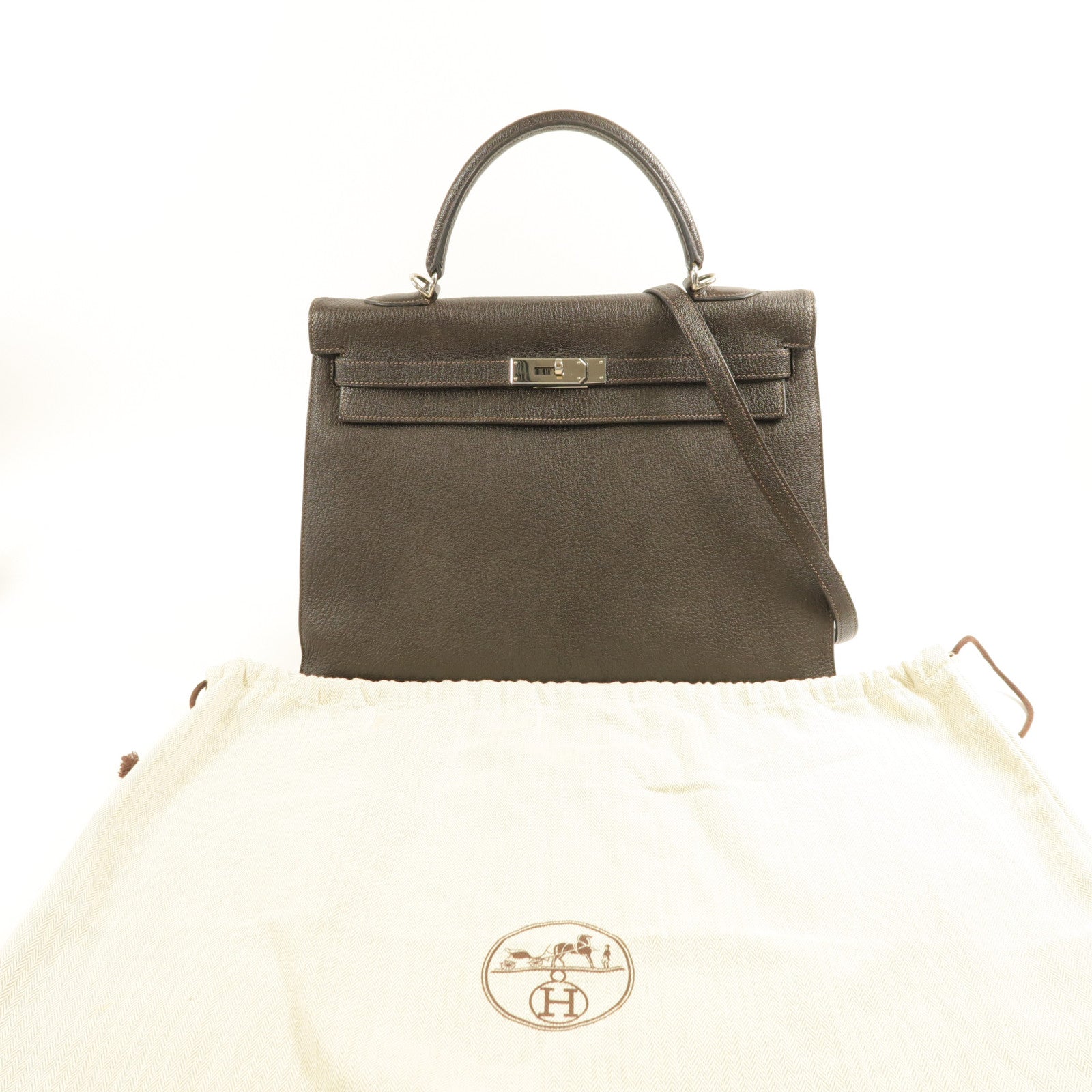 HERMES Chevre皮革Kelly 35銀扣手挽肩背兩用袋