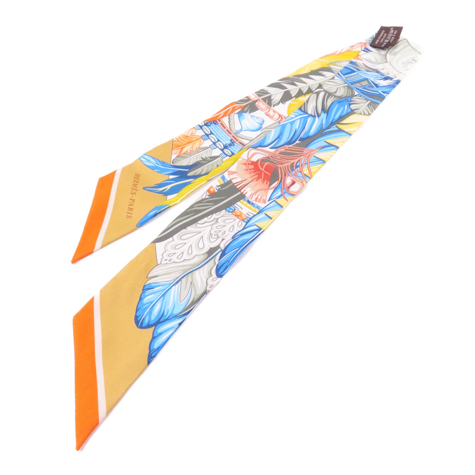 HERMES 絲質Twilly絲巾黄色/彩色