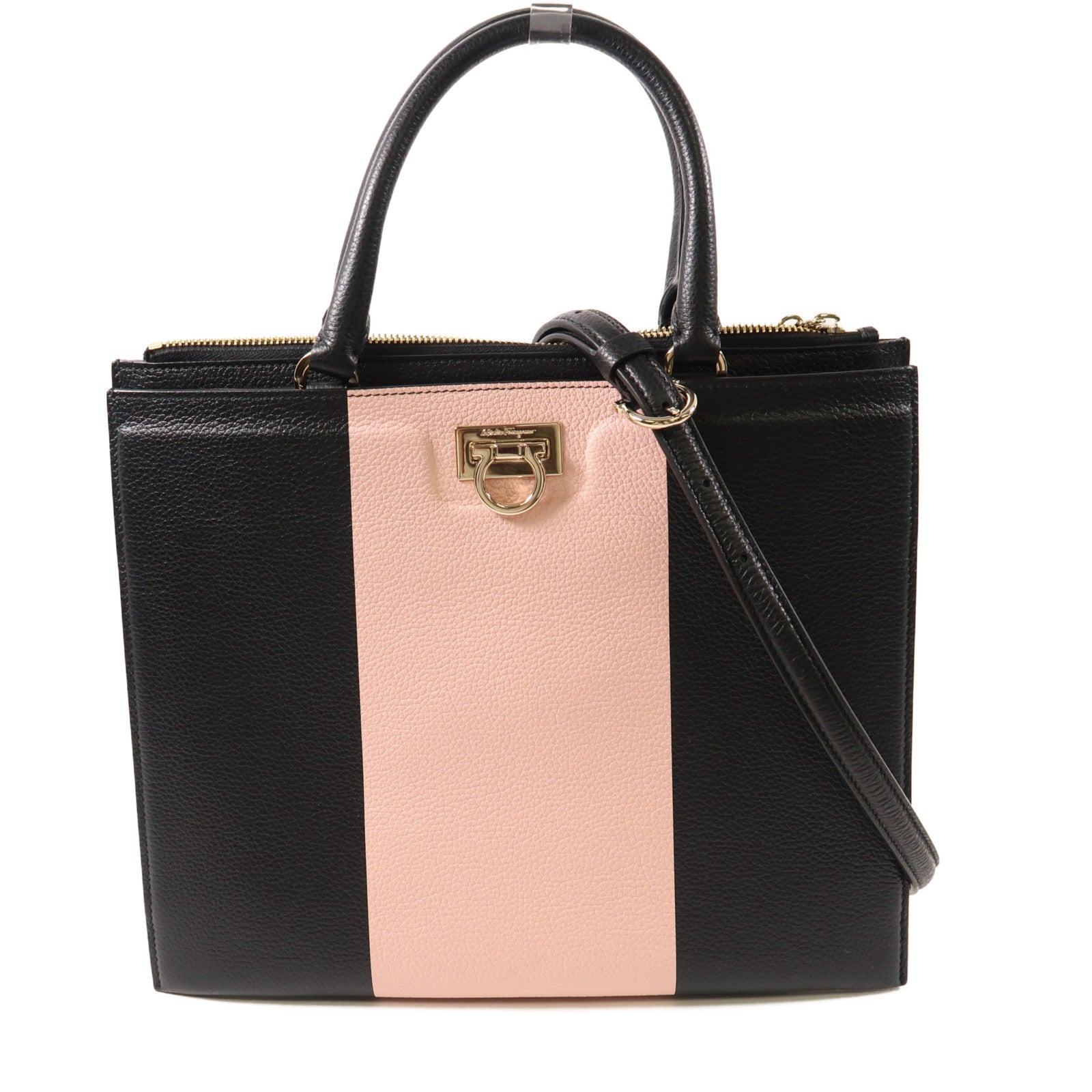 Salvatore Ferragamo 牛皮皮革Shoulder Bag金扣手挽肩背兩用袋粉紅色/黑色