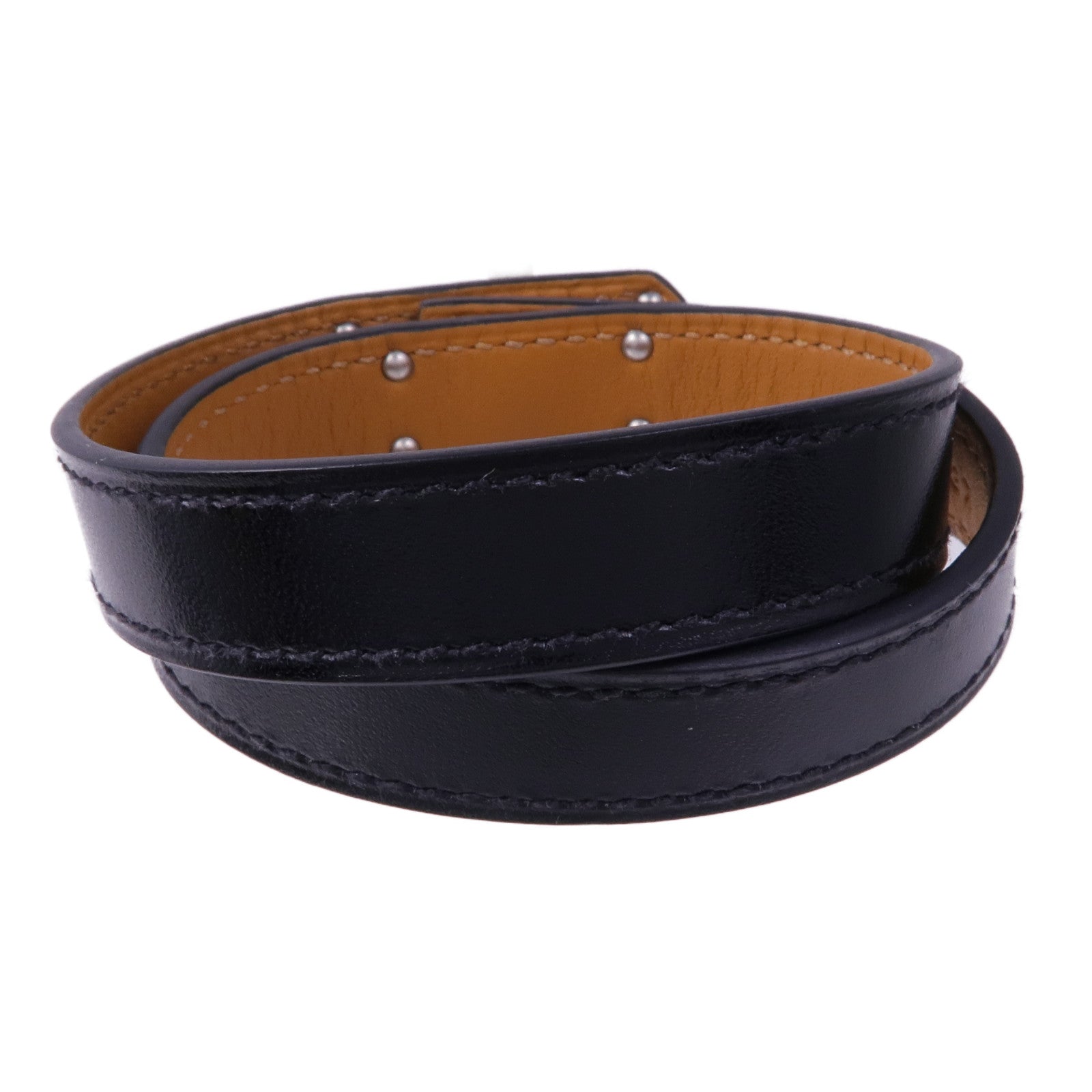 HERMES Box Calf皮革Kelly Double Tour Bracelet銀扣手帶Noir