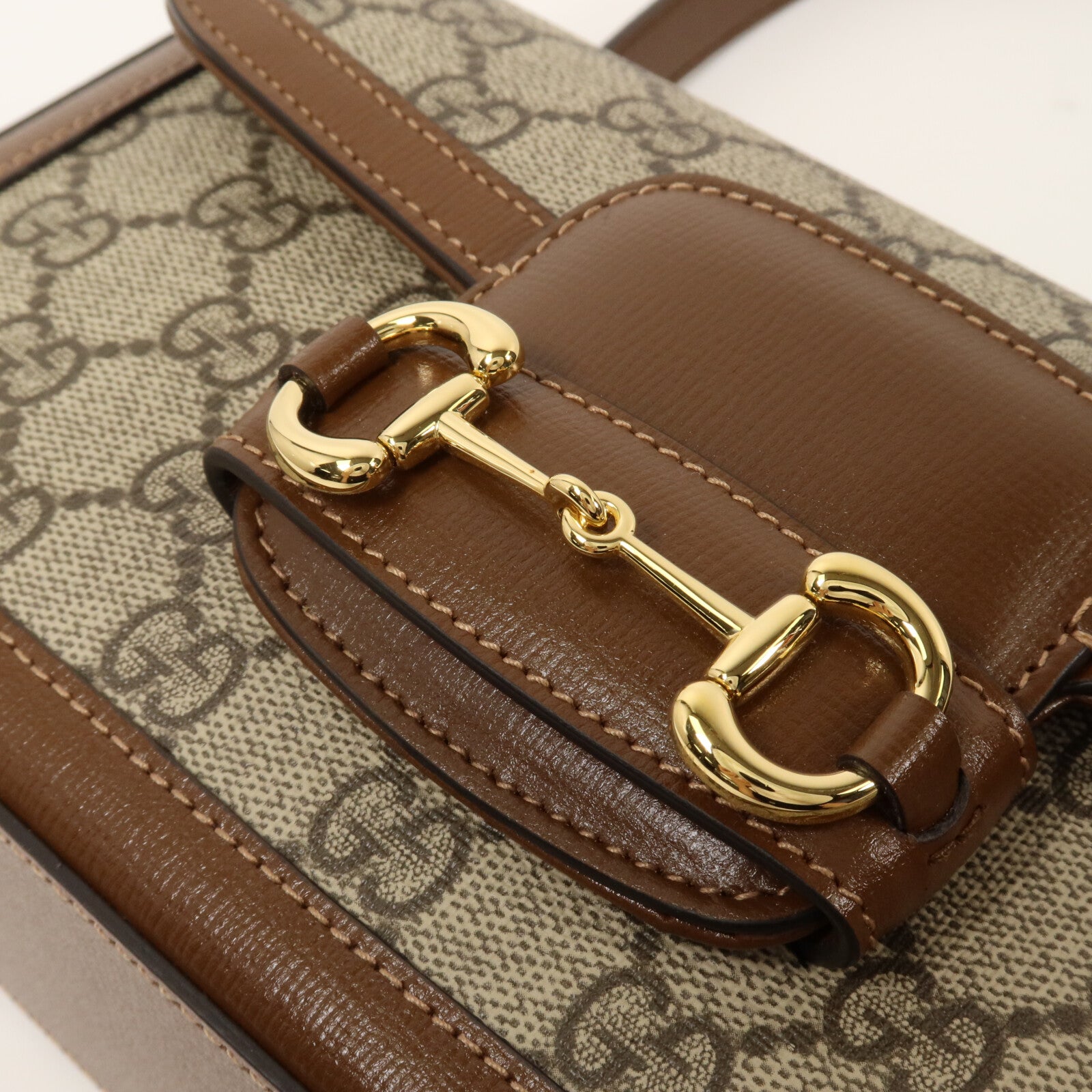 GUCCI 塗層帆布Horsebit 1955 Mini鏈帶手挽肩背兩用袋