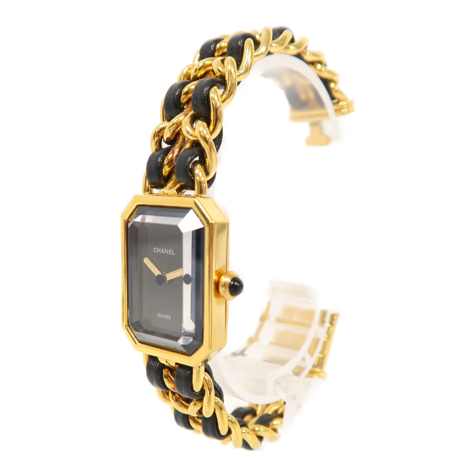 CHANEL Premiere S鍍金/皮革手錶石英機芯黑色