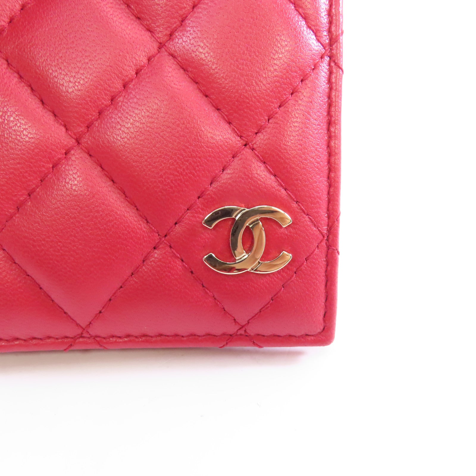 CHANEL 菱格羊皮皮革Card Case金扣卡片套紅色