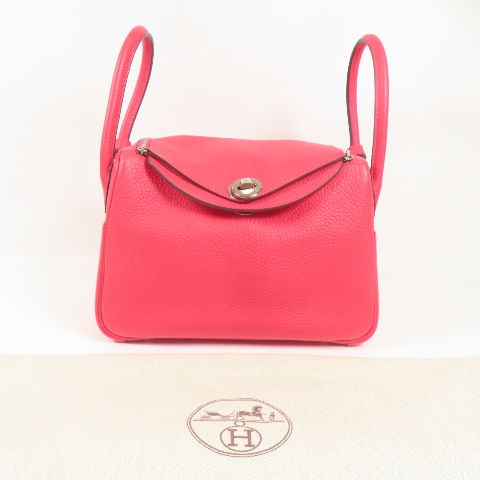 HERMES PHW Lindy 26 2way Shoulder Hand Bag Clemence Leather I6 Rose Extreme