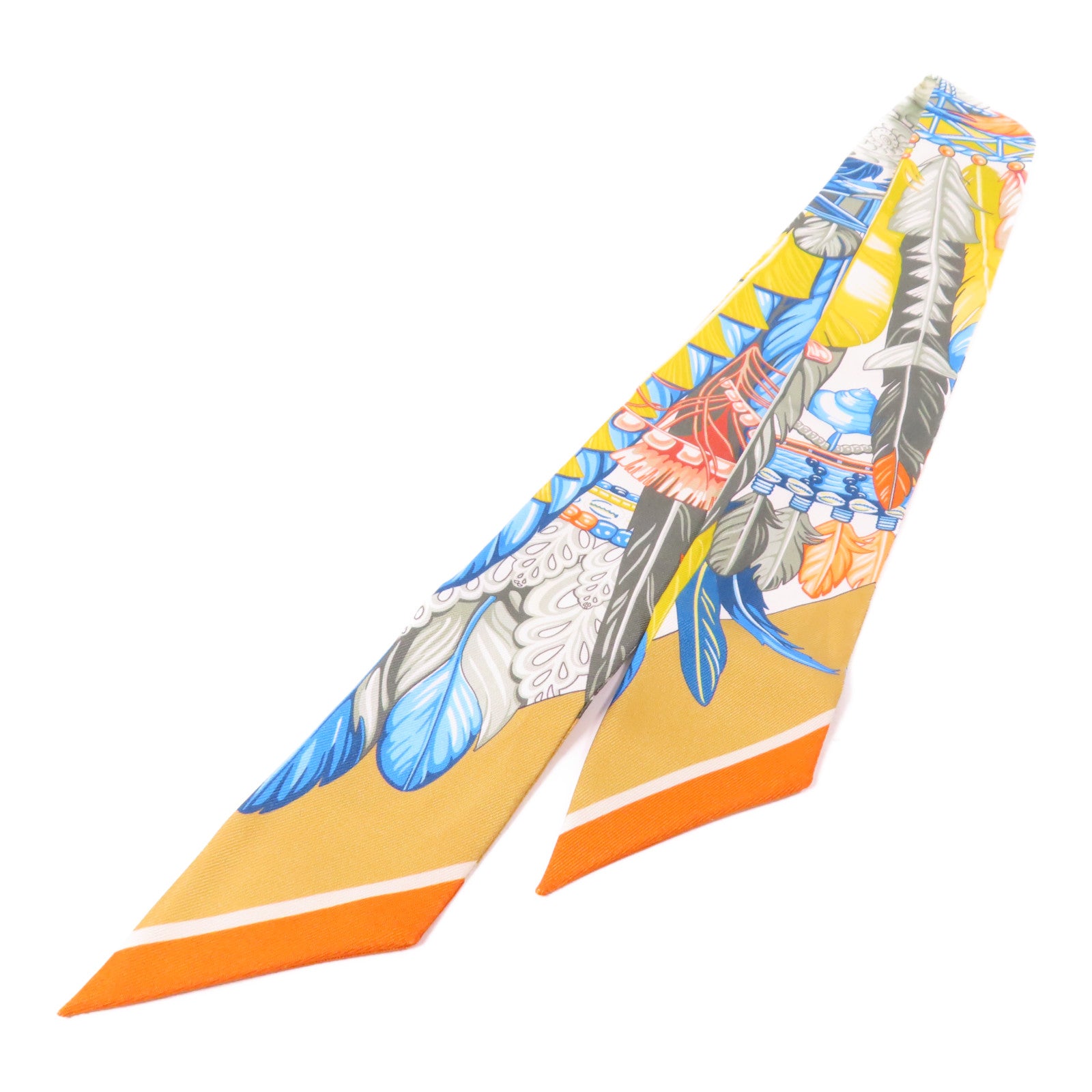 HERMES 絲質Twilly絲巾黄色/彩色
