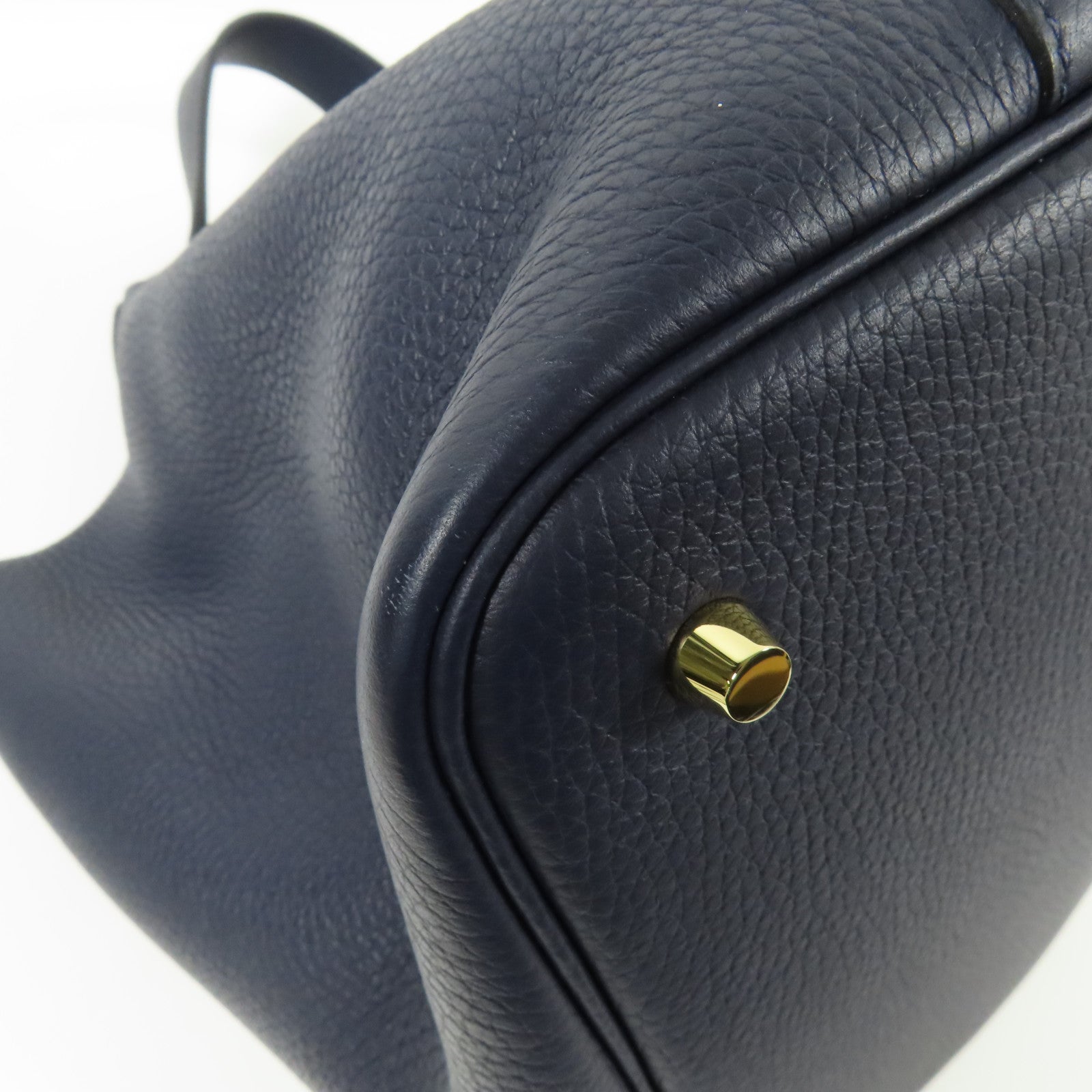 HERMES Clemence皮革Picotin MM金扣手挽袋Bleu Nuit