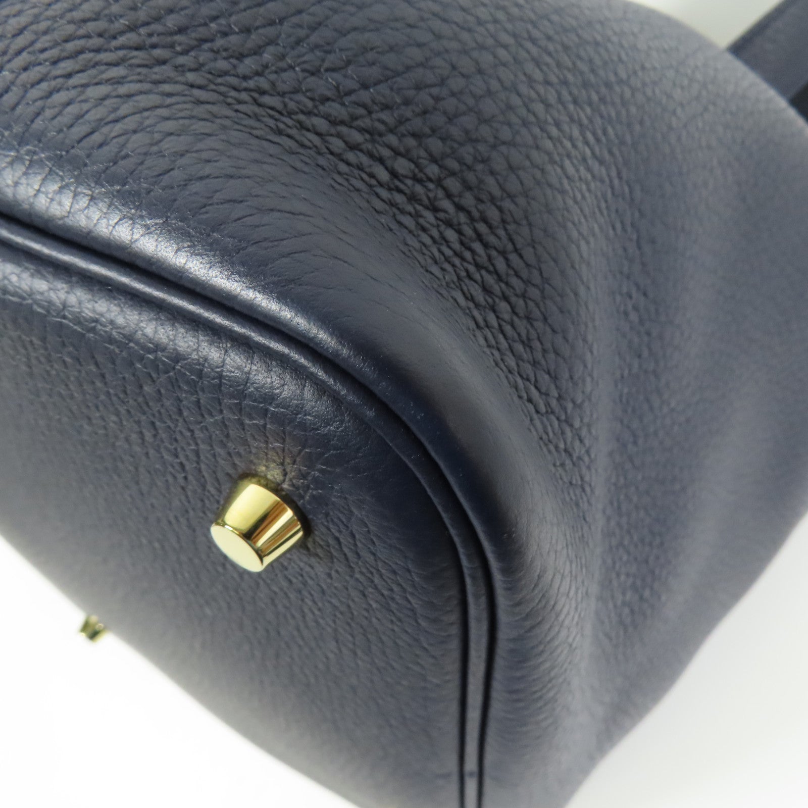 HERMES Clemence皮革Picotin MM金扣手挽袋Bleu Nuit