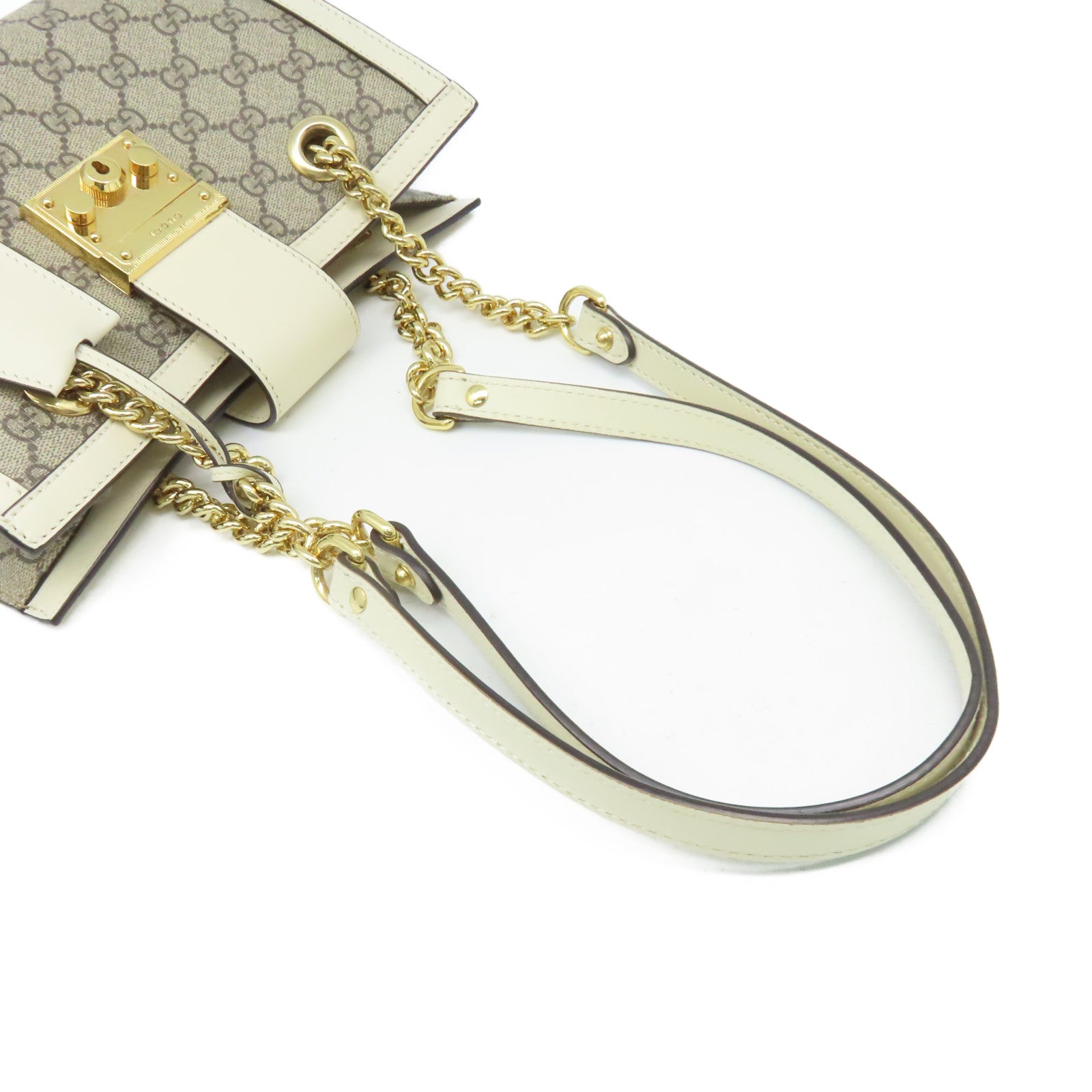 GUCCI 【激減優惠】塗層帆布Padlock GG Small Shoulder Bag金扣肩背袋啡色/米白色