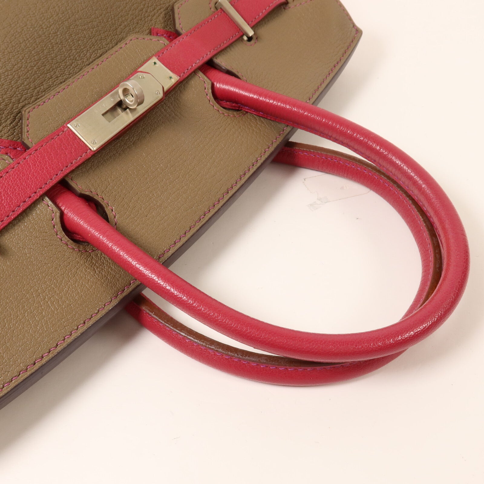 HERMES Chevre皮革Birkin 30手挽袋Etoupe/Rose Purple