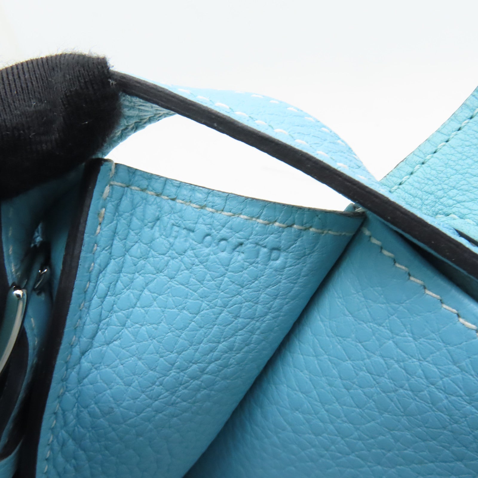 HERMES 【激減優惠】Clemence皮革Halzan 31銀扣手挽肩背兩用袋Blue Atoll淺藍色