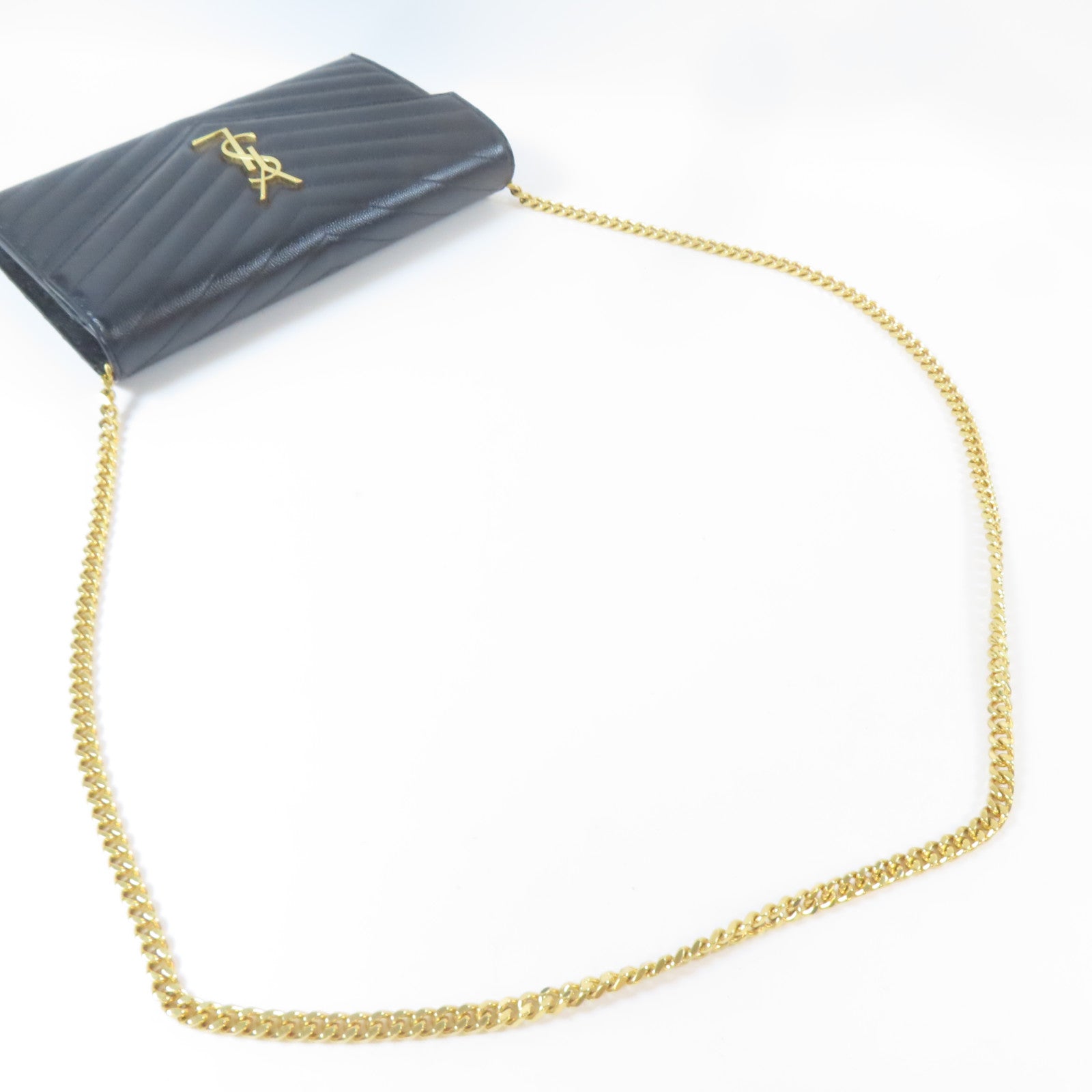 SAINT LAURENT 牛皮皮革Chain Shoulder Bag金扣鏈帶肩背袋黑色