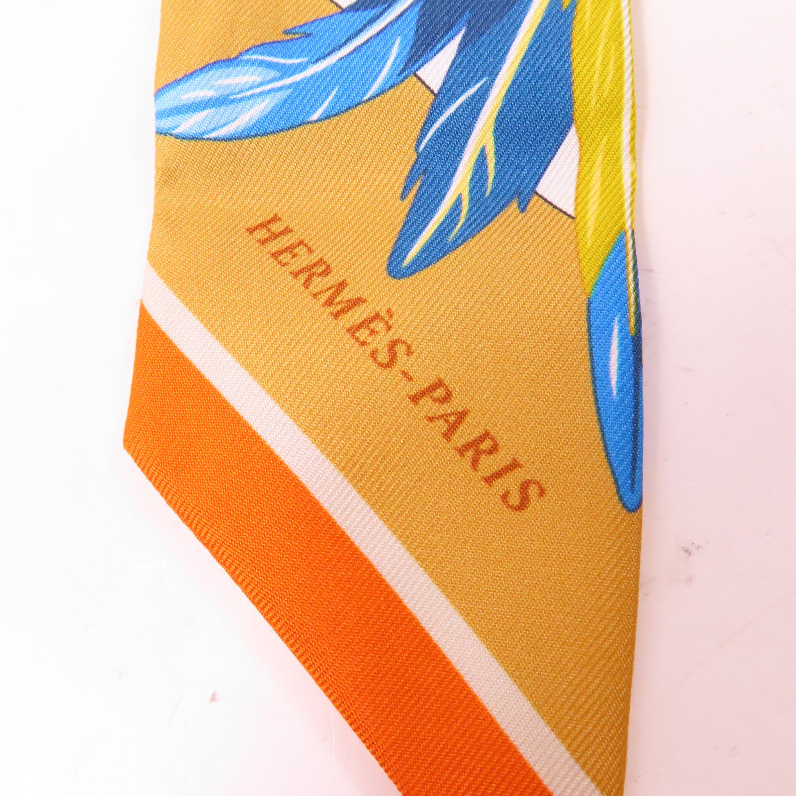 HERMES 絲質Twilly絲巾黄色/彩色