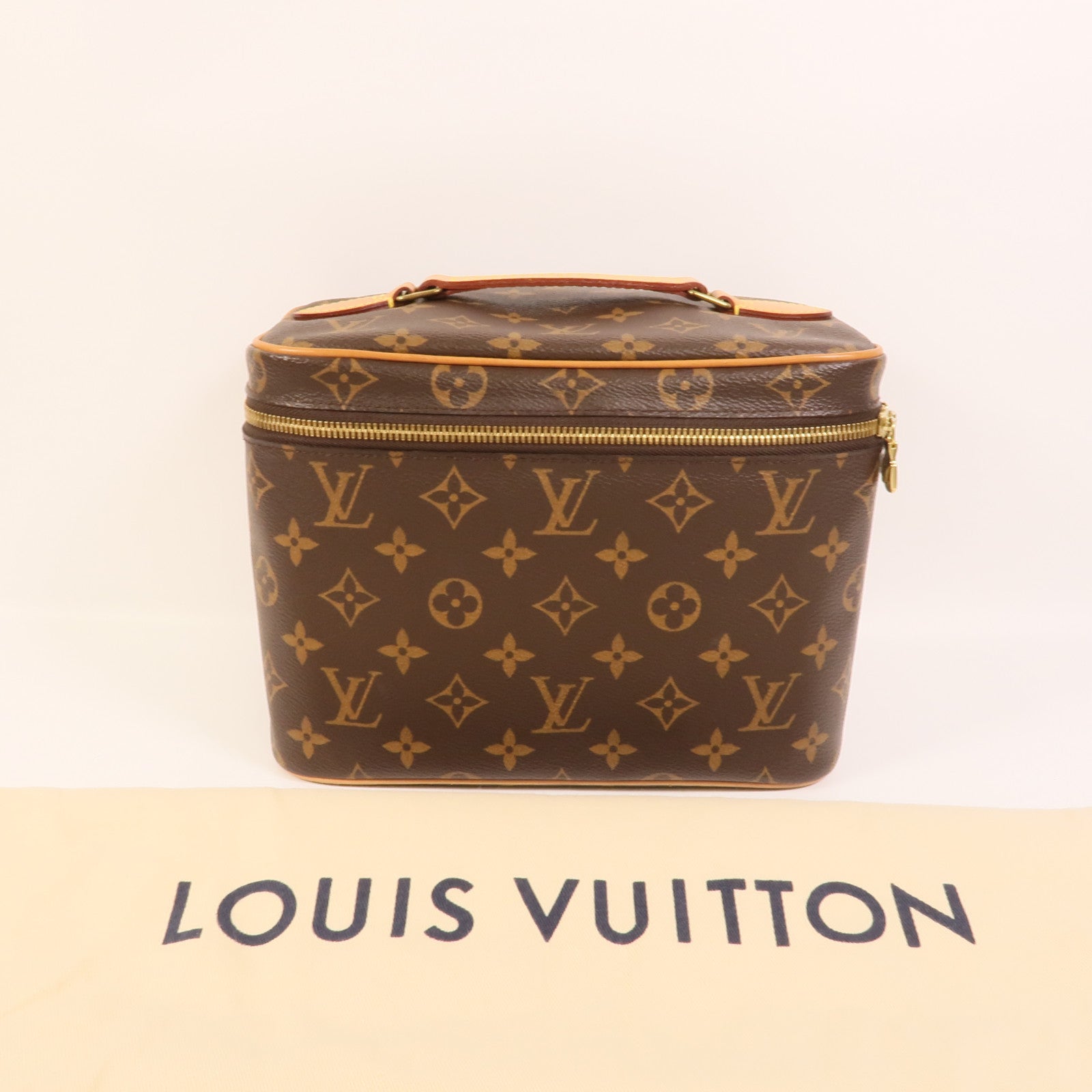 LOUIS VUITTON Monogram Nice BB金扣手挽袋棕色