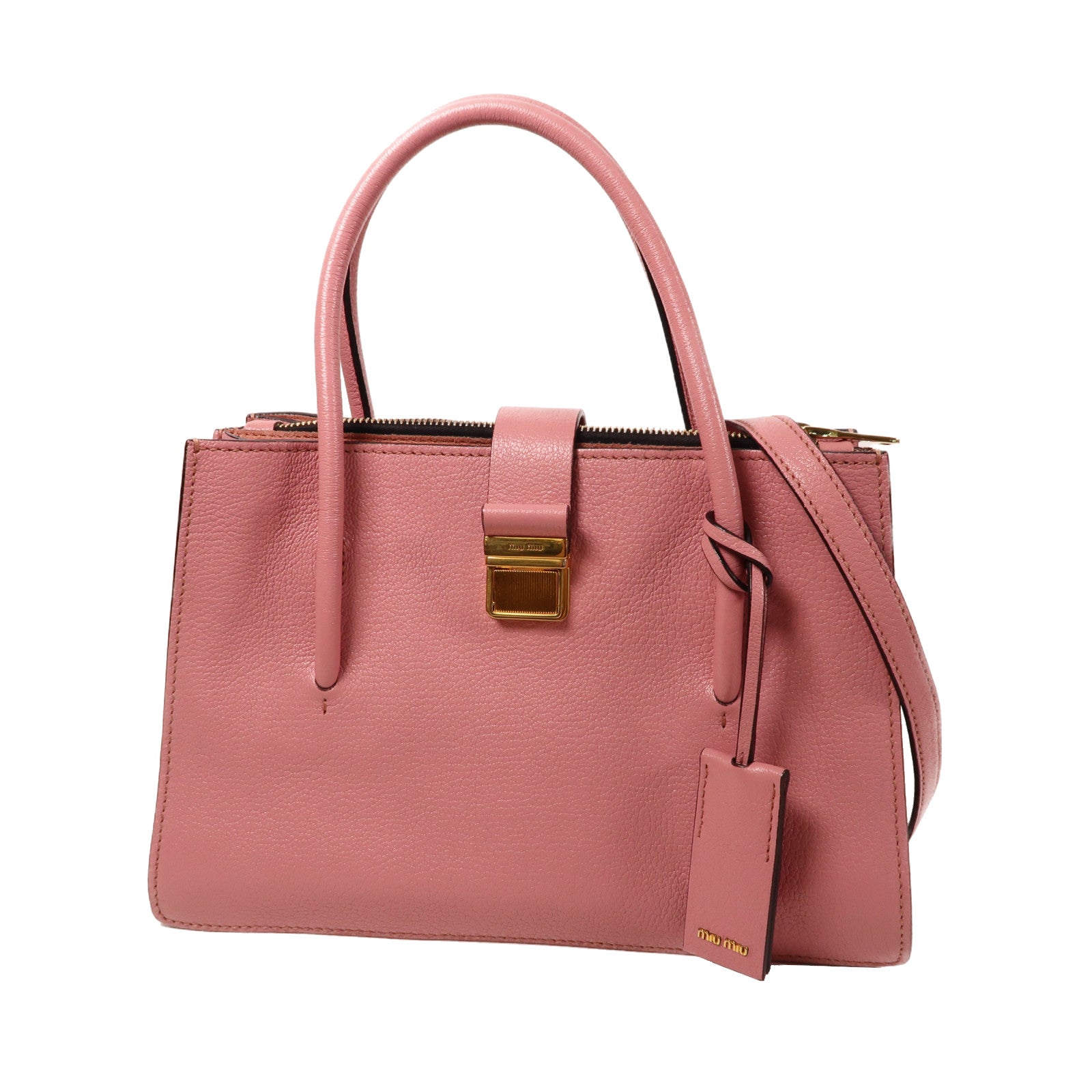 Miu Miu 牛皮皮革Madras金扣手挽肩背兩用袋粉紅色