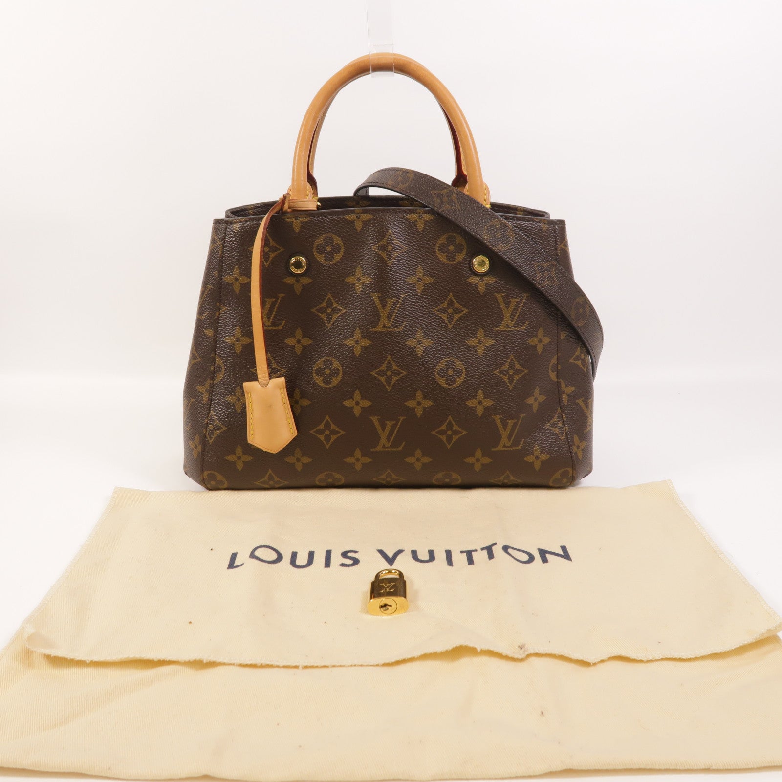 LOUIS VUITTON Monogram Montaigne BB金扣手挽肩背兩用袋棕色