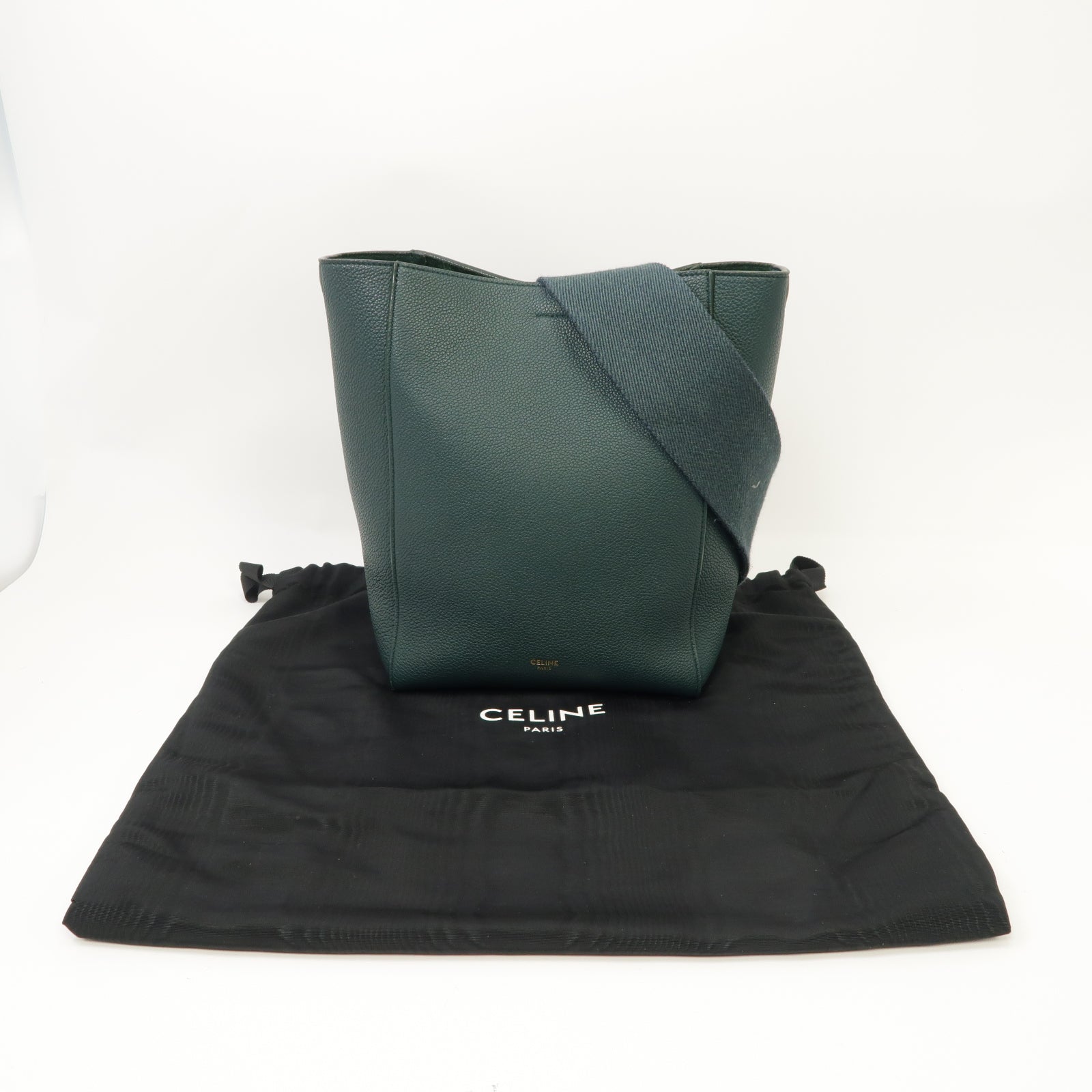 CELINE 牛皮皮革Bucket金扣肩背袋綠色