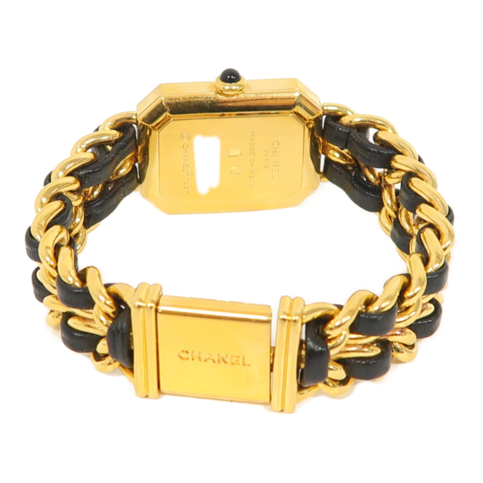 CHANEL Premiere S鍍金/皮革手錶石英機芯黑色