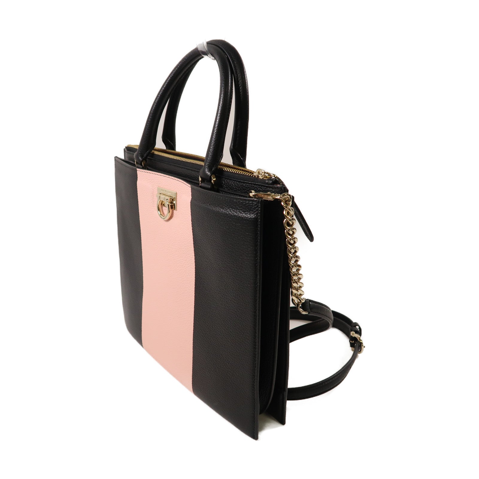 Salvatore Ferragamo 牛皮皮革Shoulder Bag金扣手挽肩背兩用袋粉紅色/黑色