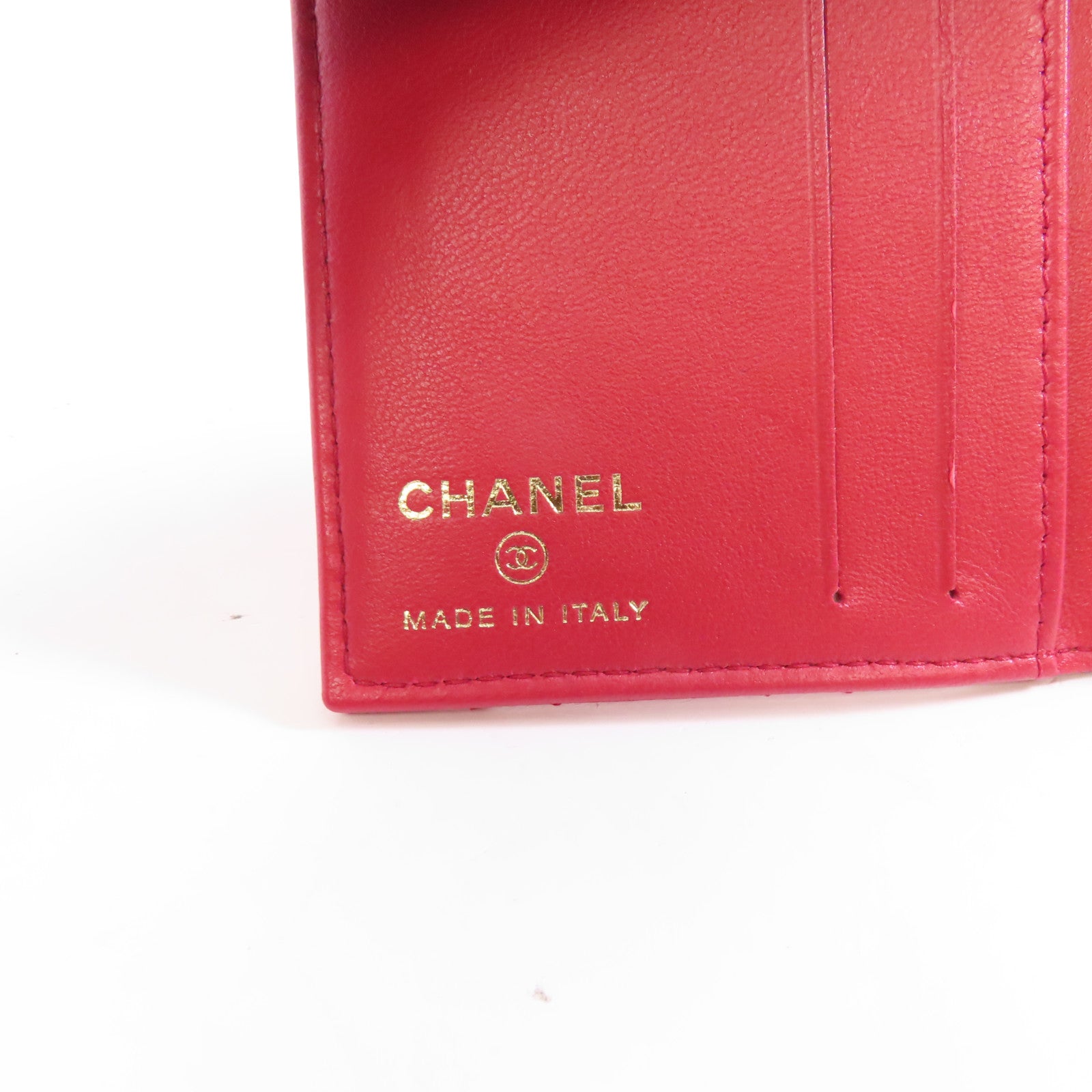 CHANEL 菱格羊皮皮革Card Case金扣卡片套紅色