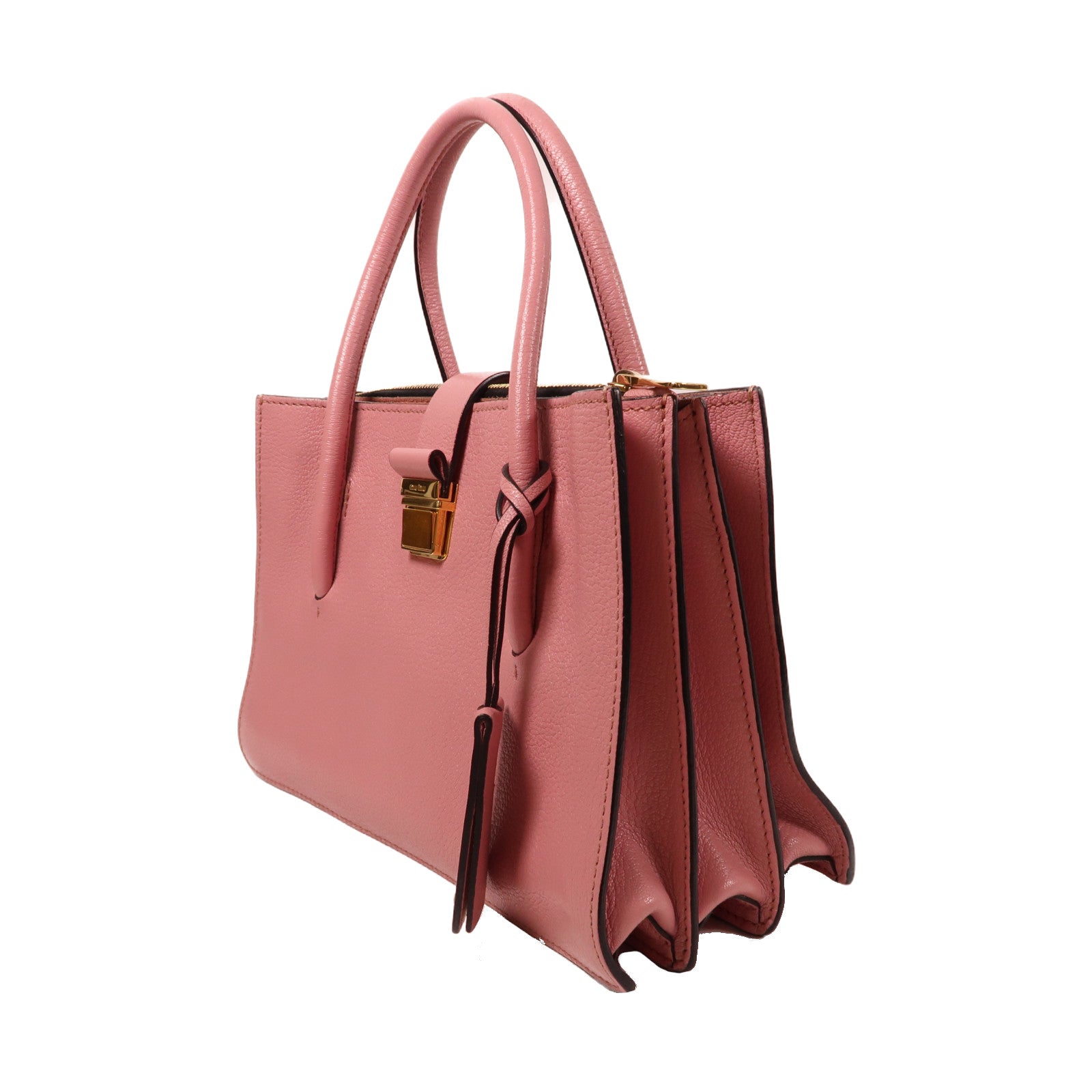 Miu Miu 牛皮皮革Madras金扣手挽肩背兩用袋粉紅色