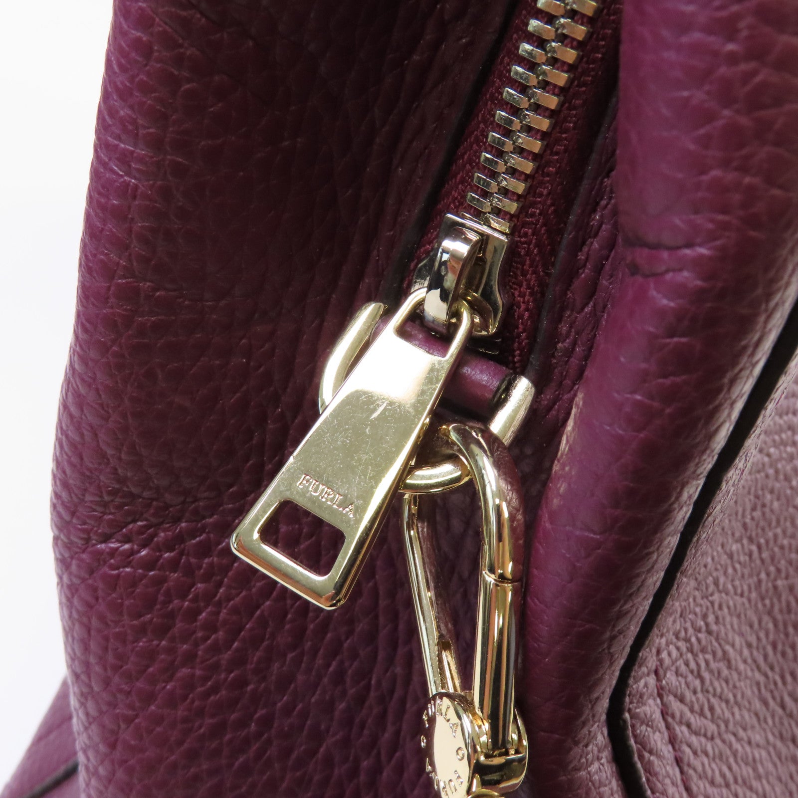 Furla 皮革2Way Shoulder Bag金扣手挽肩背兩用袋酒紅色