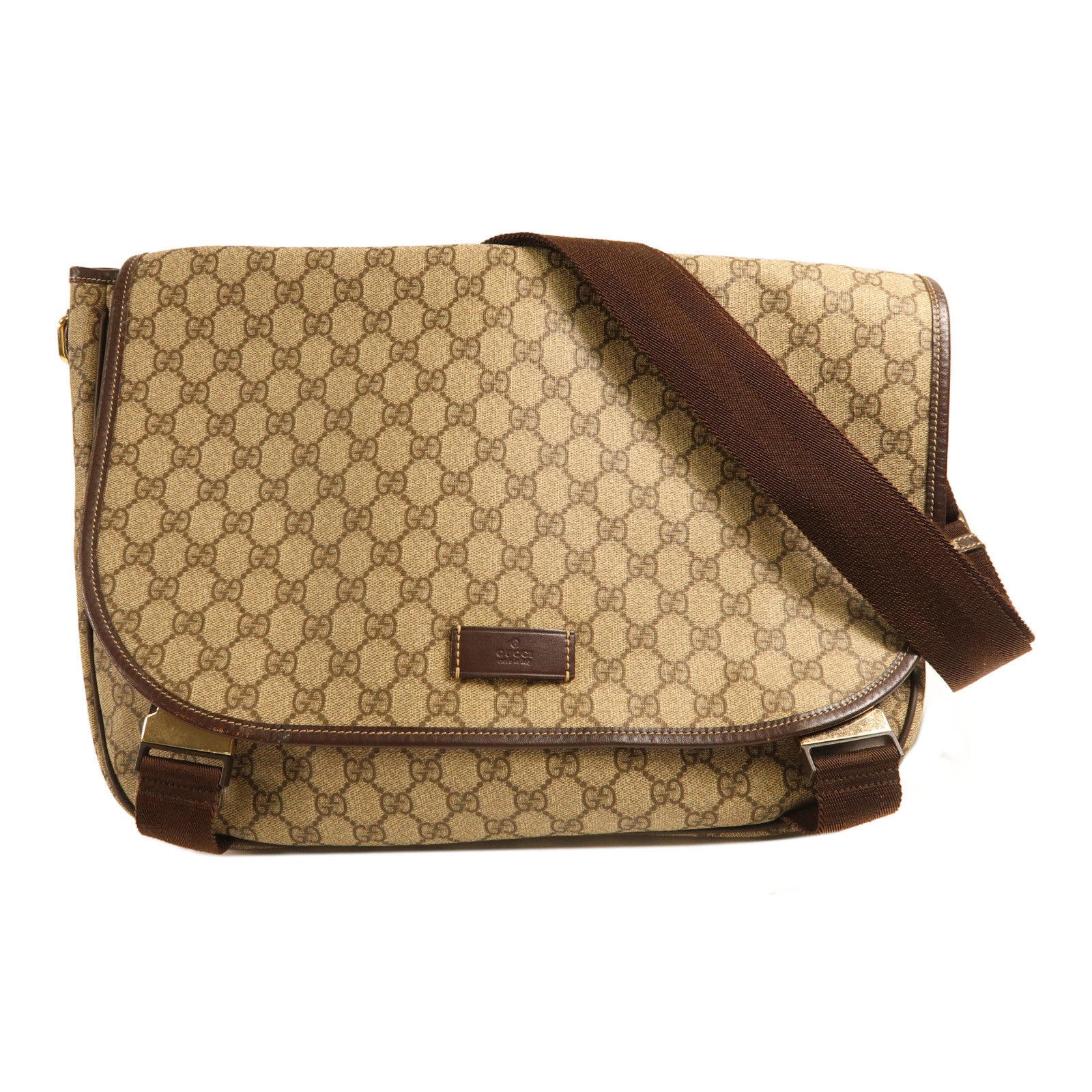 GUCCI 塗層帆布Messenger Bag金扣肩背袋米色