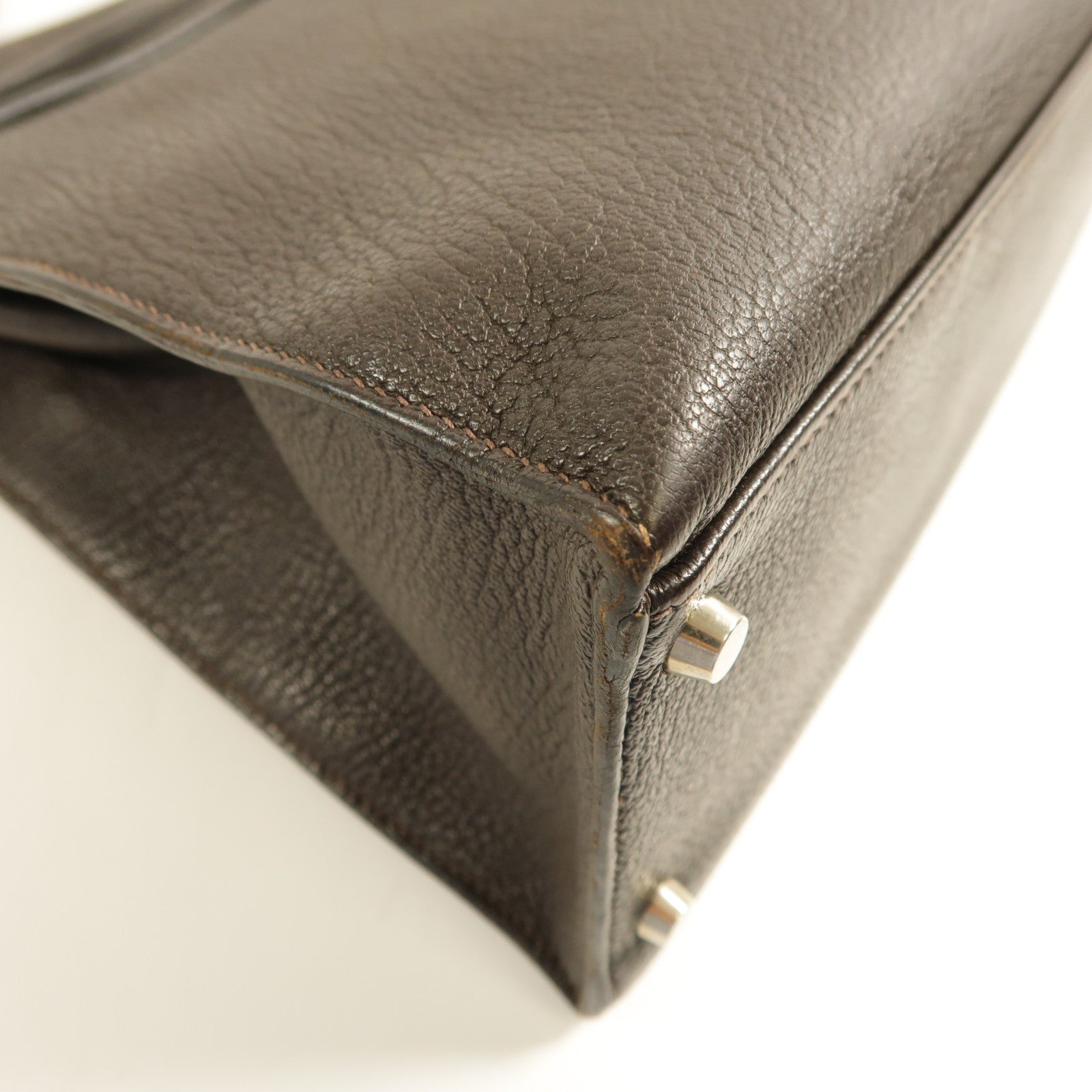 HERMES Chevre皮革Kelly 35銀扣手挽肩背兩用袋